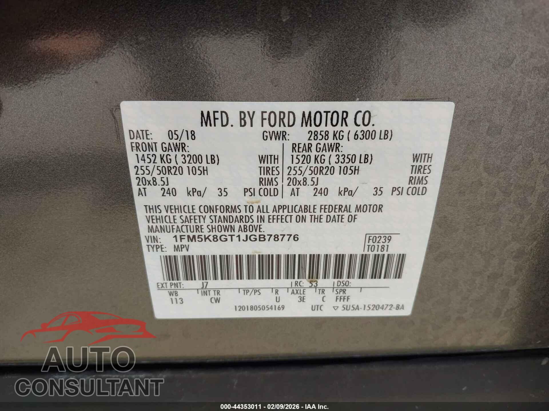 FORD EXPLORER 2018 - 1FM5K8GT1JGB78776