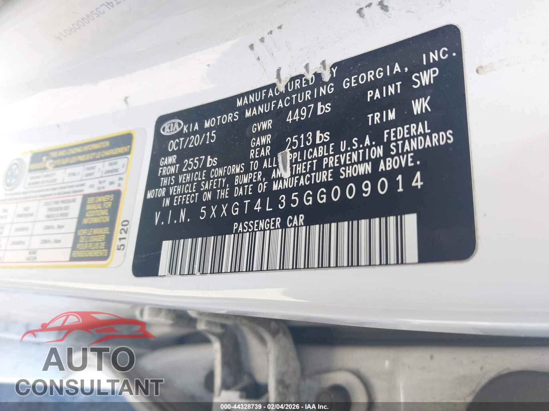 KIA OPTIMA 2016 - 5XXGT4L35GG009014