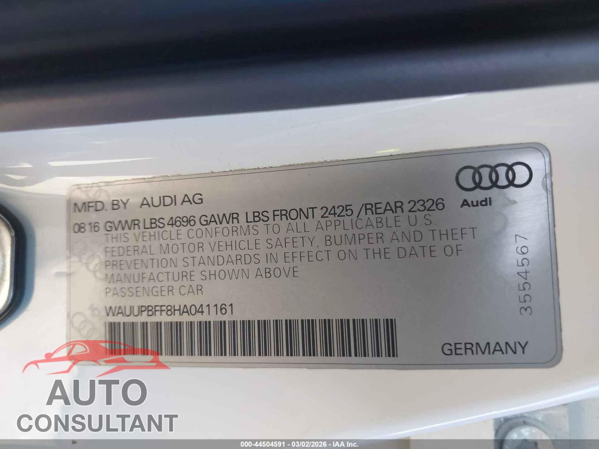 AUDI A3 E-TRON 2017 - WAUUPBFF8HA041161