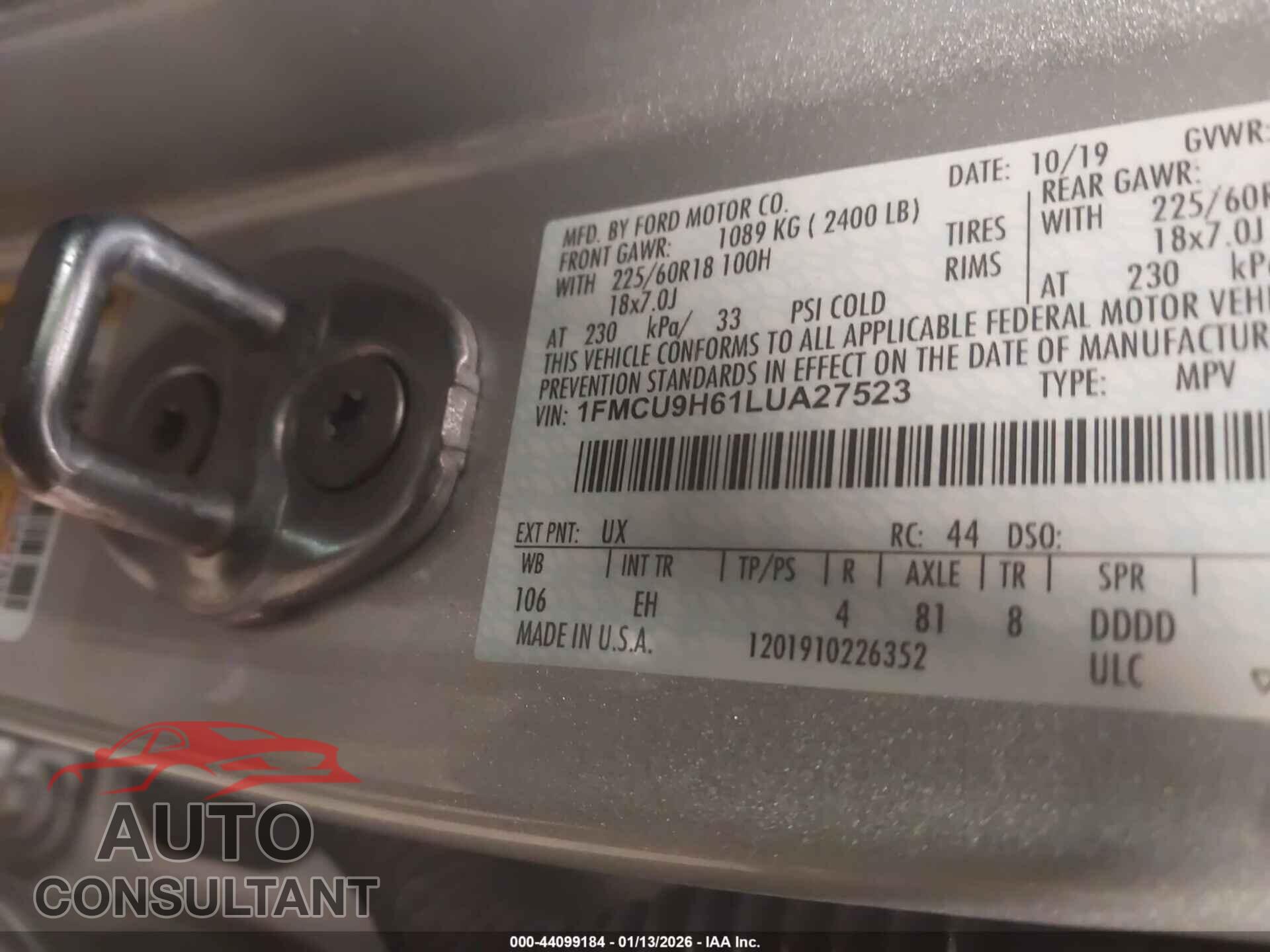 FORD ESCAPE 2020 - 1FMCU9H61LUA27523