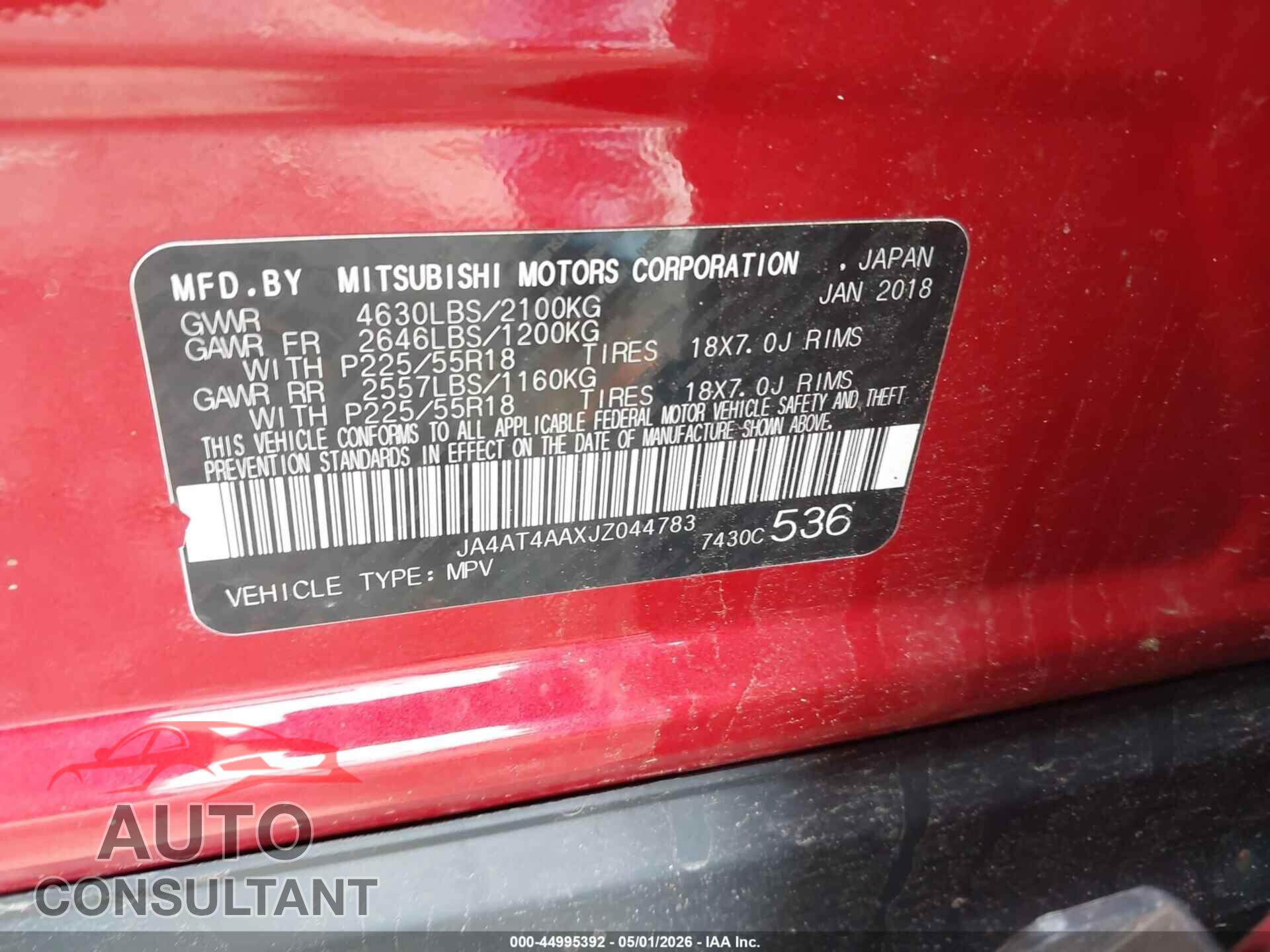 MITSUBISHI ECLIPSE CROSS 2018 - JA4AT4AAXJZ044783