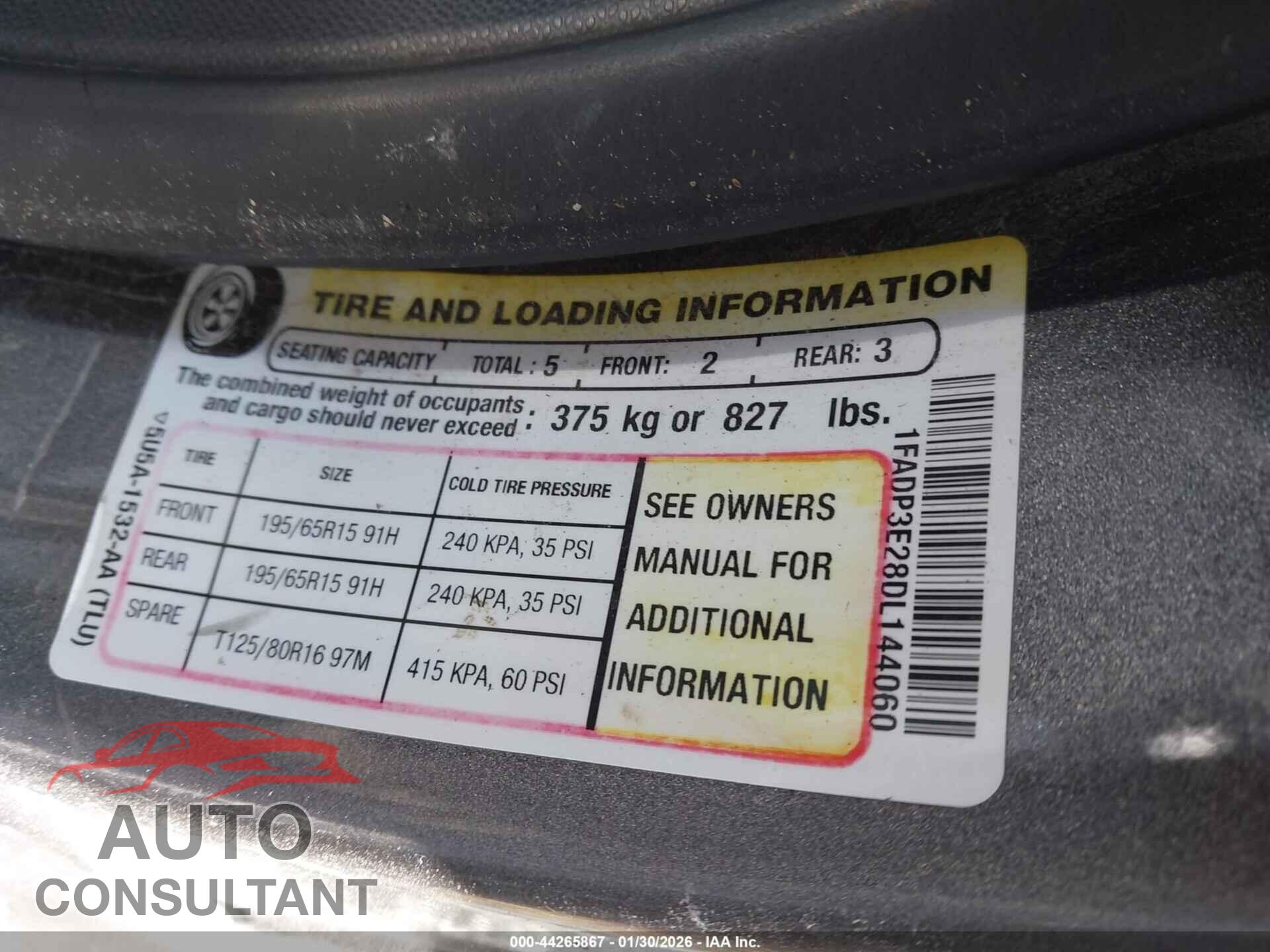 FORD FOCUS 2013 - 1FADP3E28DL144060