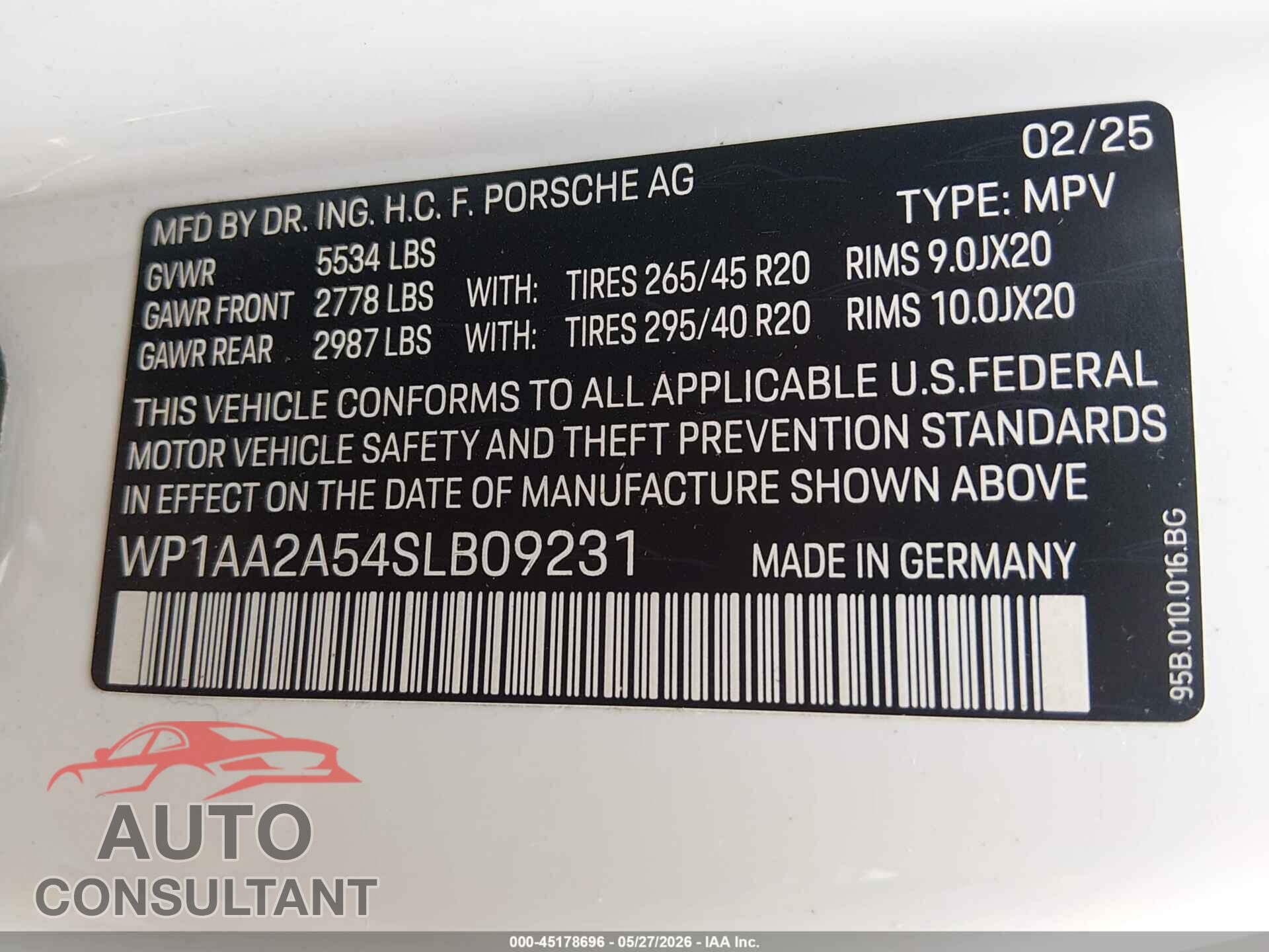 PORSCHE MACAN 2025 - WP1AA2A54SLB09231