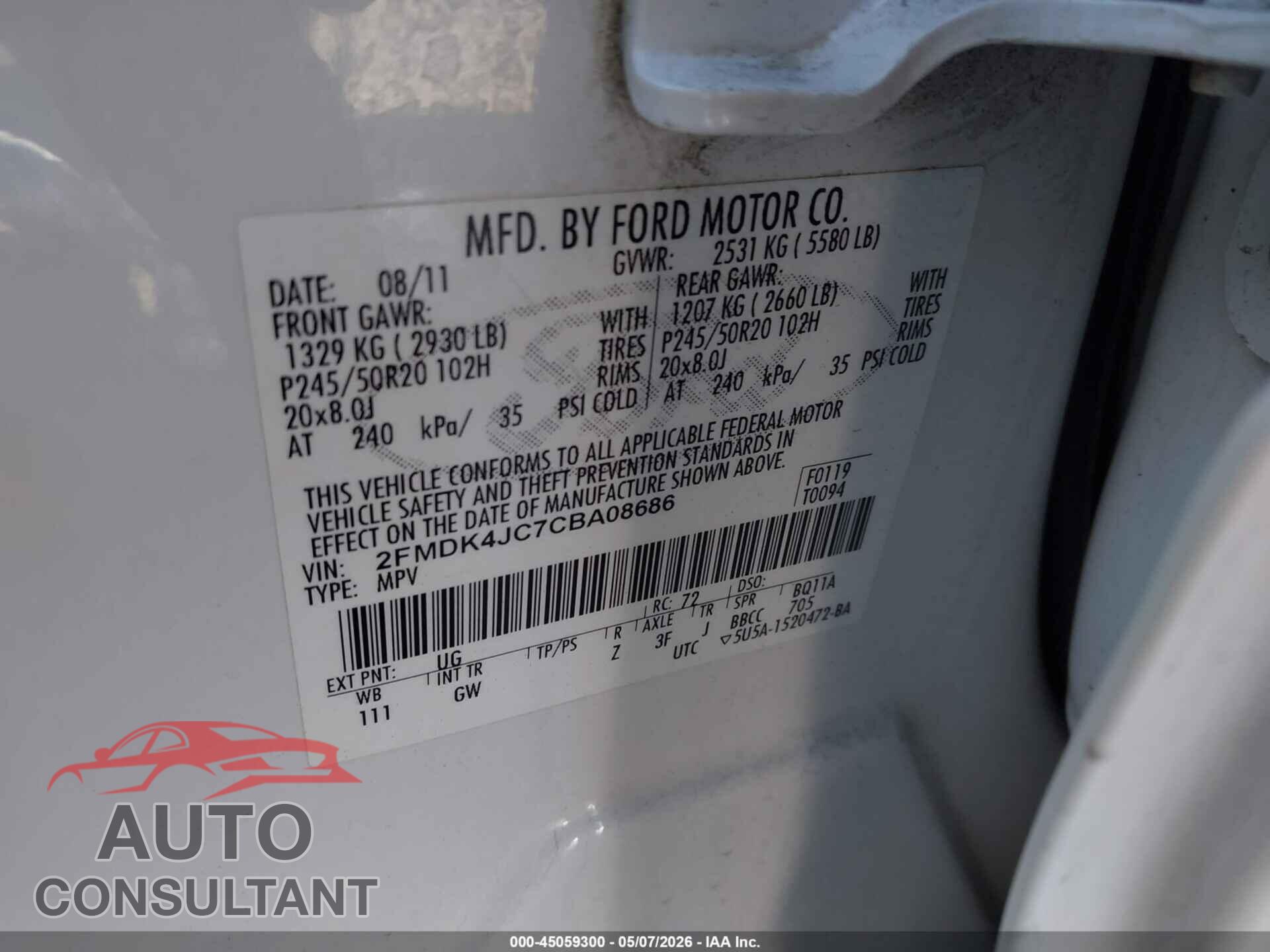 FORD EDGE 2012 - 2FMDK4JC7CBA08686
