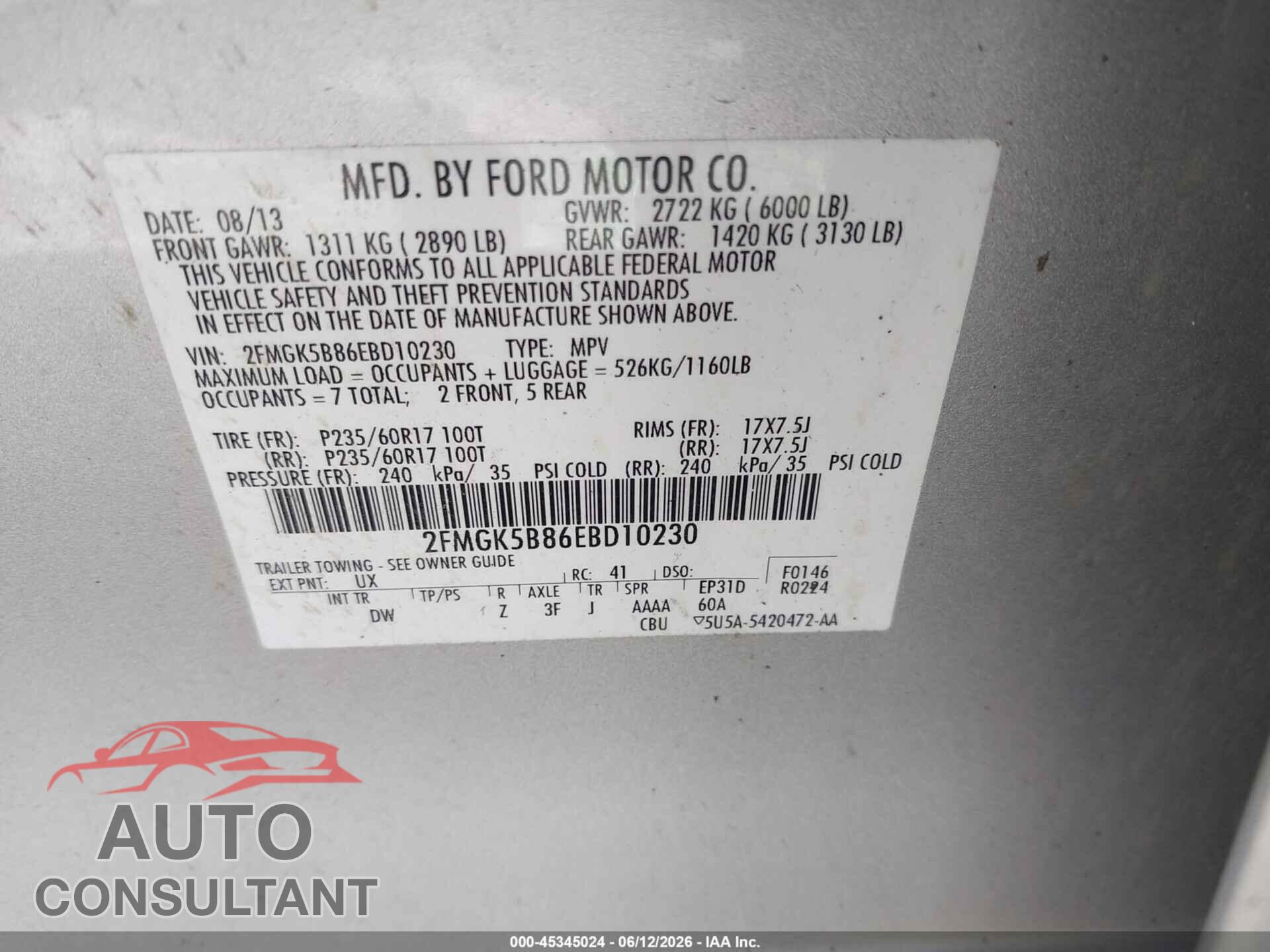 FORD FLEX 2014 - 2FMGK5B86EBD10230