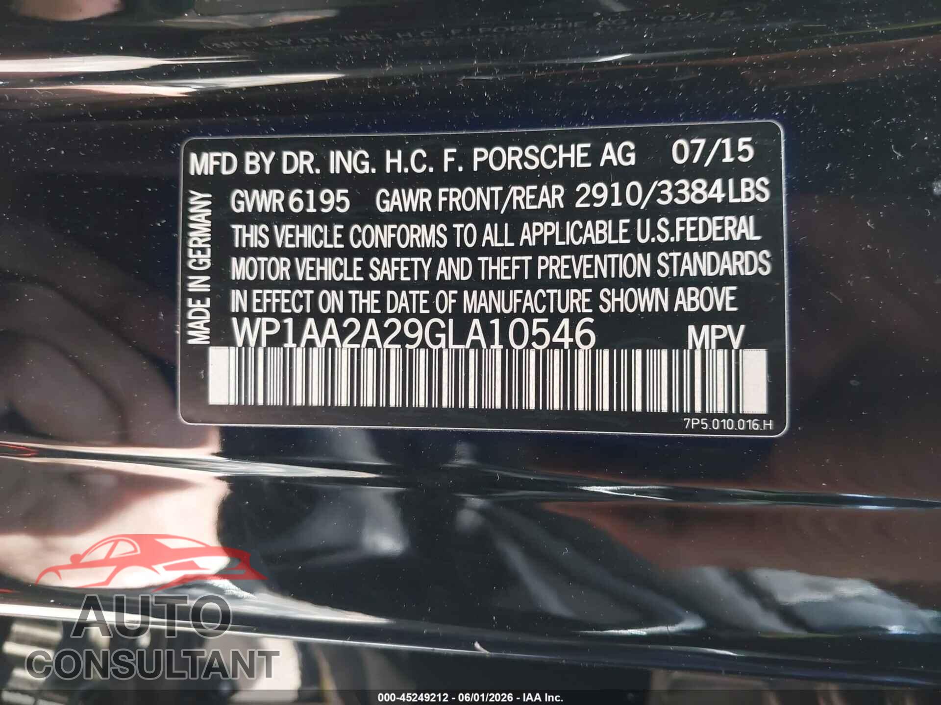 PORSCHE CAYENNE 2016 - WP1AA2A29GLA10546