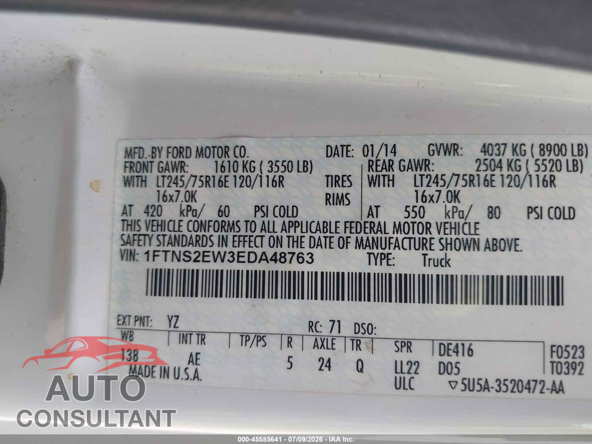 FORD E-250 2014 - 1FTNS2EW3EDA48763