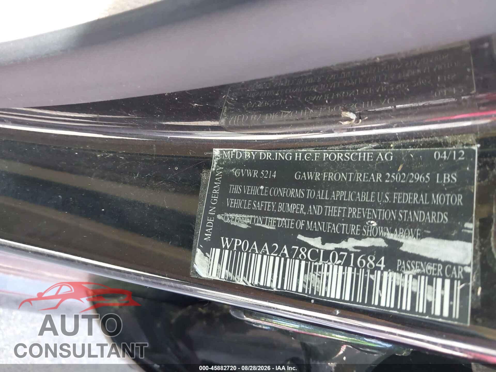 PORSCHE PANAMERA 2012 - WP0AA2A78CL071684