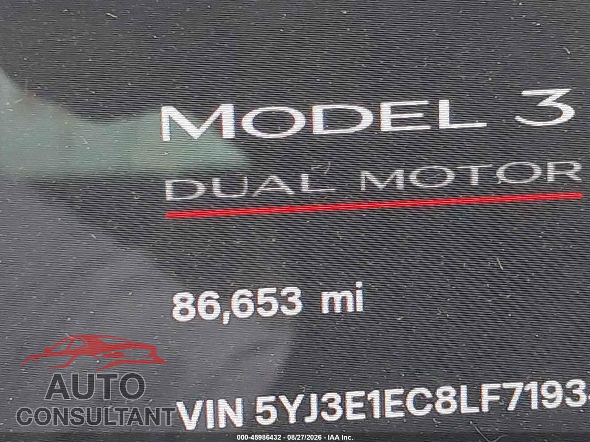 TESLA MODEL 3 2020 - 5YJ3E1EC8LF719347