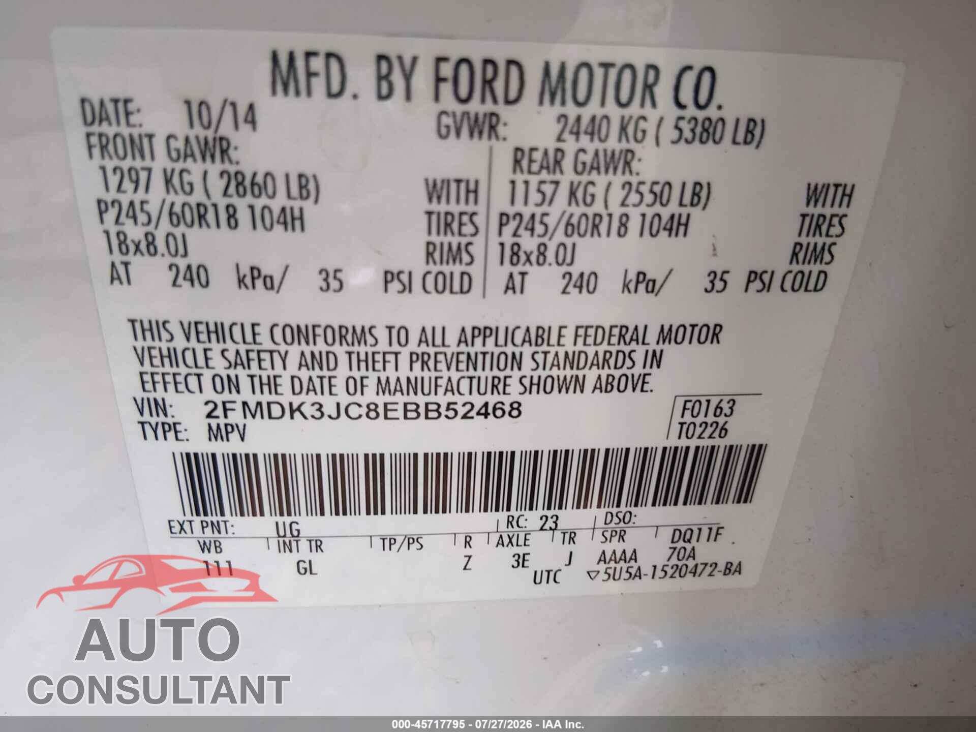 FORD EDGE 2014 - 2FMDK3JC8EBB52468