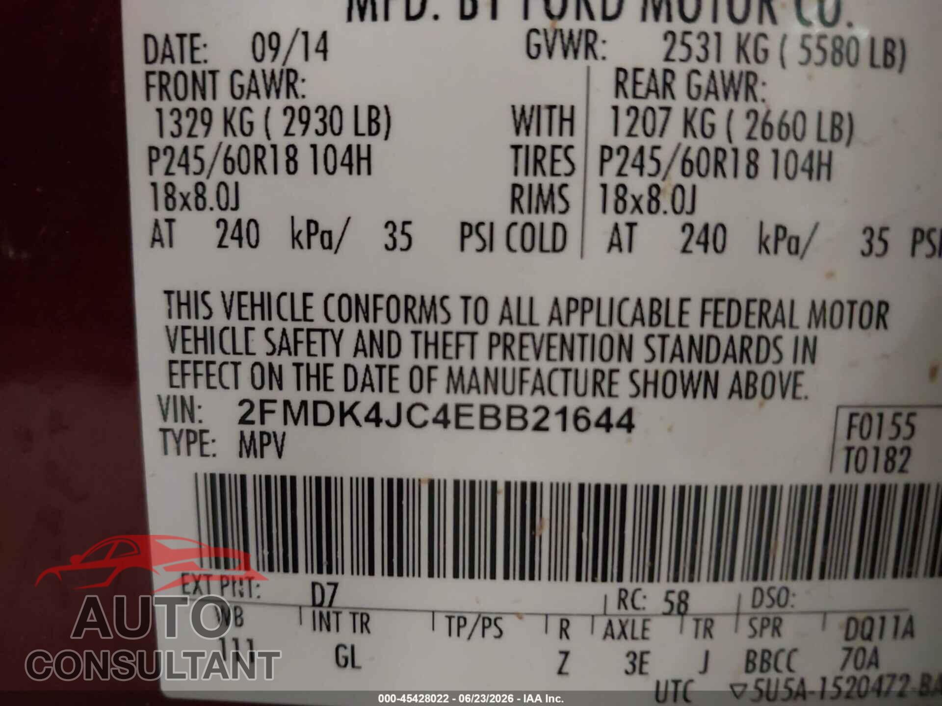 FORD EDGE 2014 - 2FMDK4JC4EBB21644