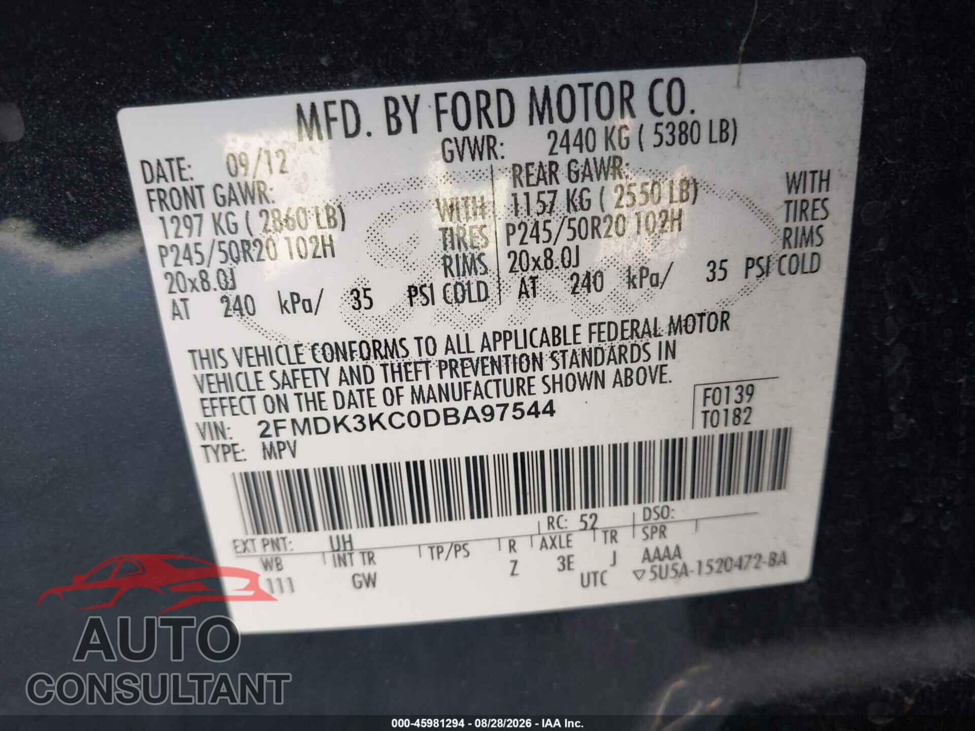 FORD EDGE 2013 - 2FMDK3KC0DBA97544