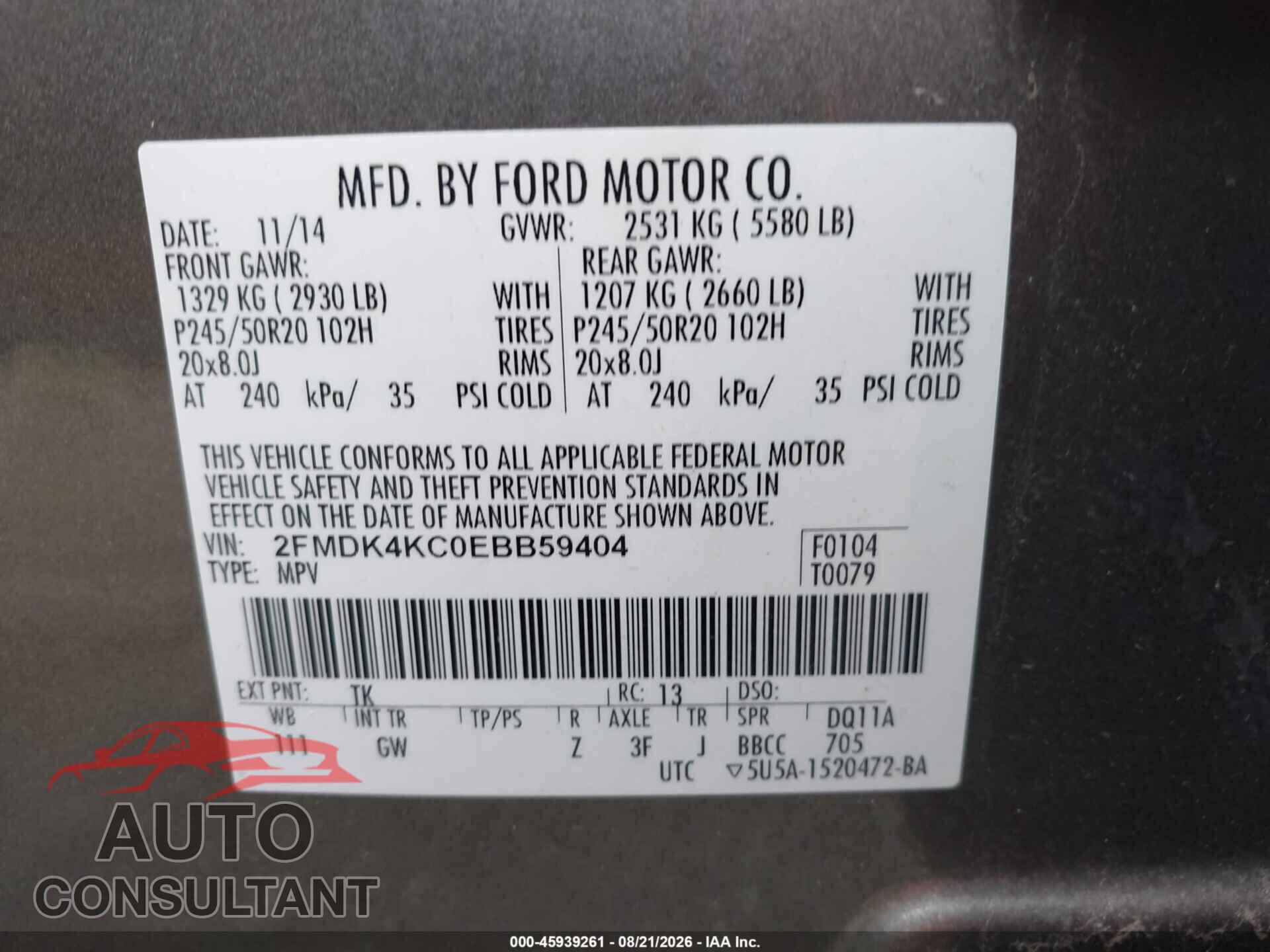 FORD EDGE 2014 - 2FMDK4KC0EBB59404