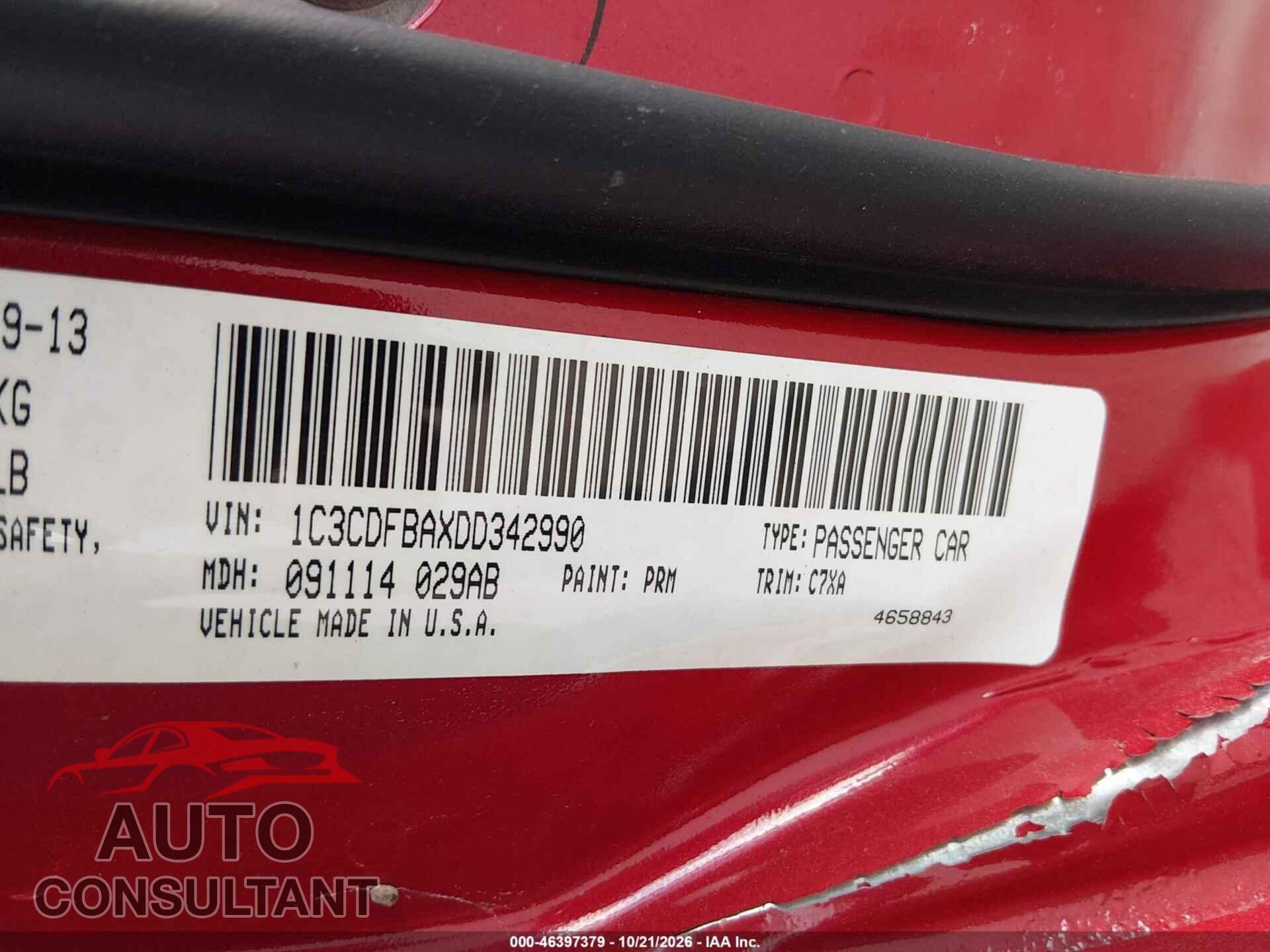 DODGE DART 2013 - 1C3CDFBAXDD342990