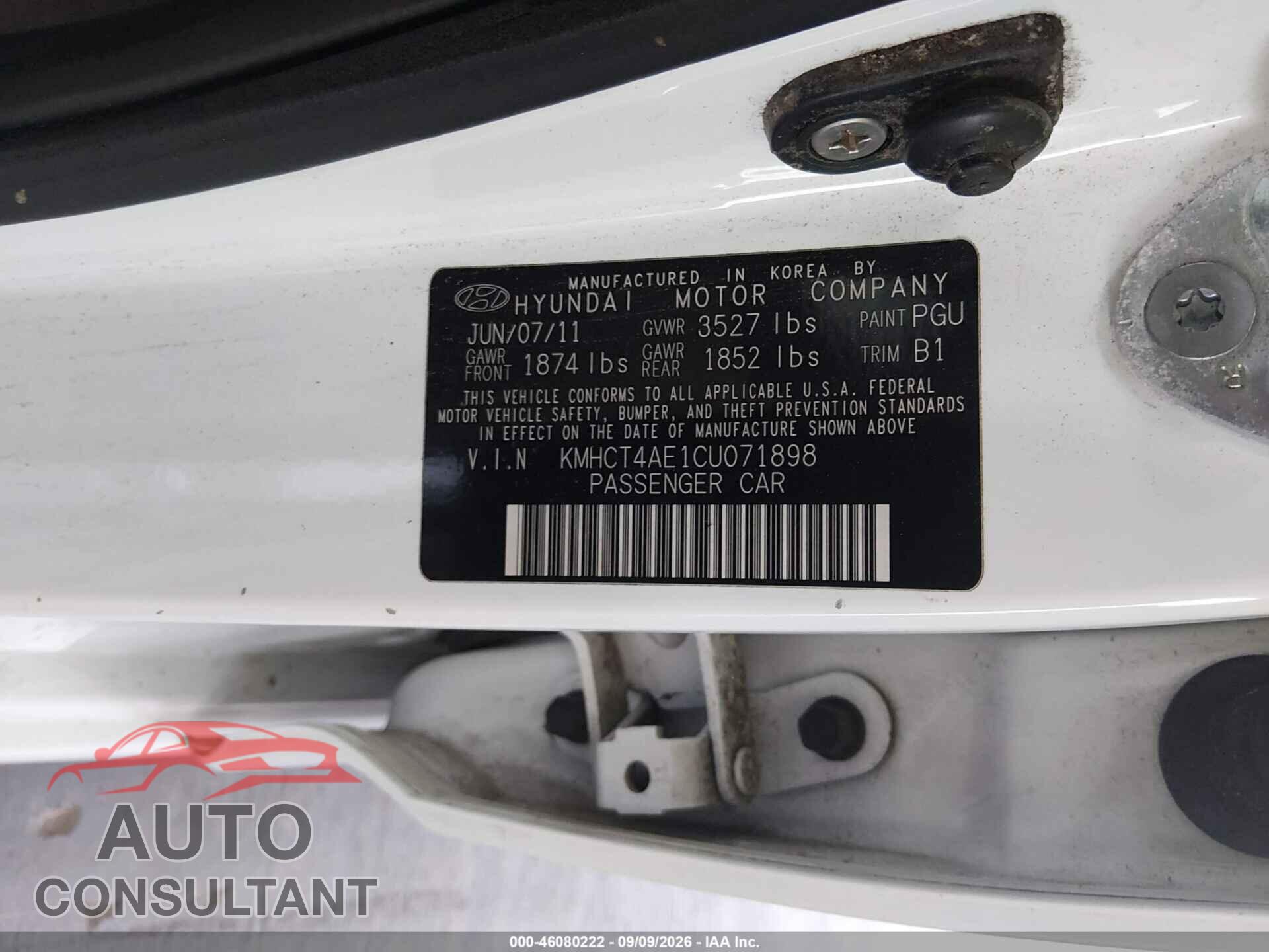 HYUNDAI ACCENT 2012 - KMHCT4AE1CU071898