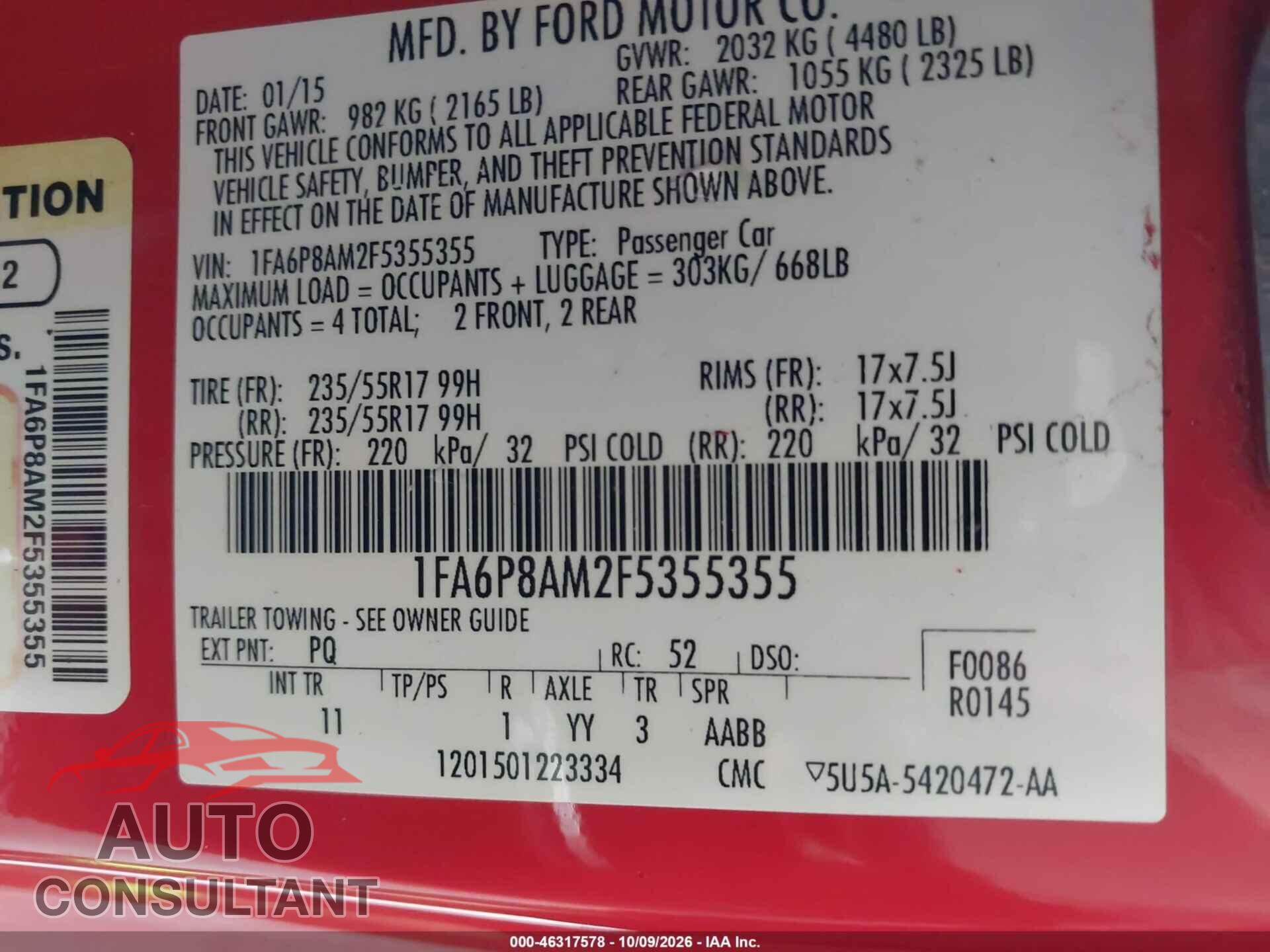 FORD MUSTANG 2015 - 1FA6P8AM2F5355355