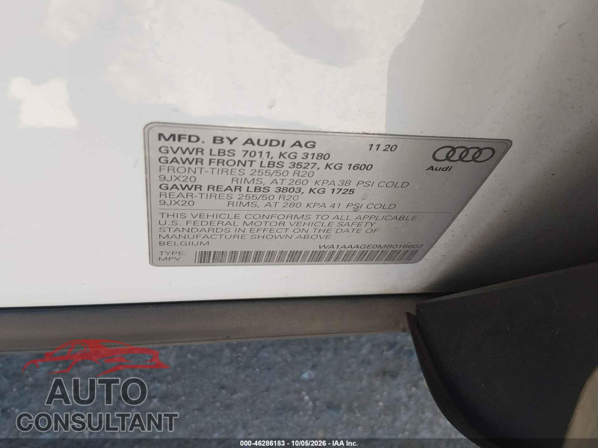 AUDI E-TRON 2021 - WA1AAAGE0MB016602