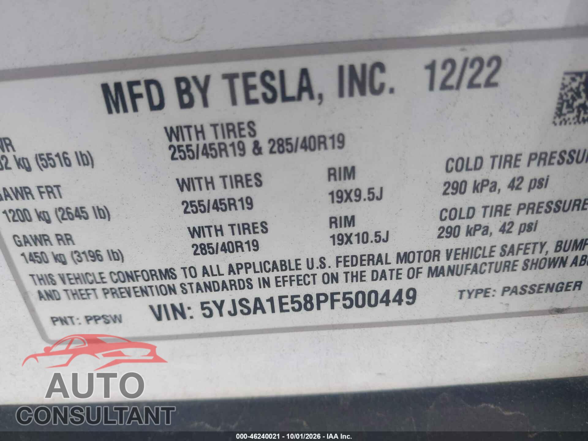 TESLA MODEL S 2023 - 5YJSA1E58PF500449