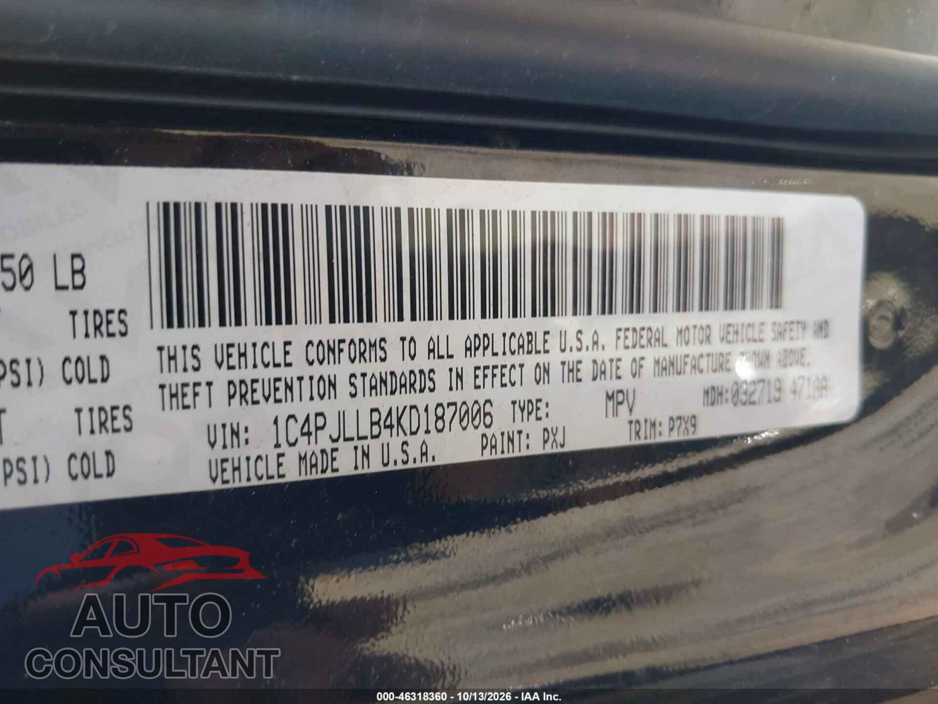 JEEP CHEROKEE 2019 - 1C4PJLLB4KD187006