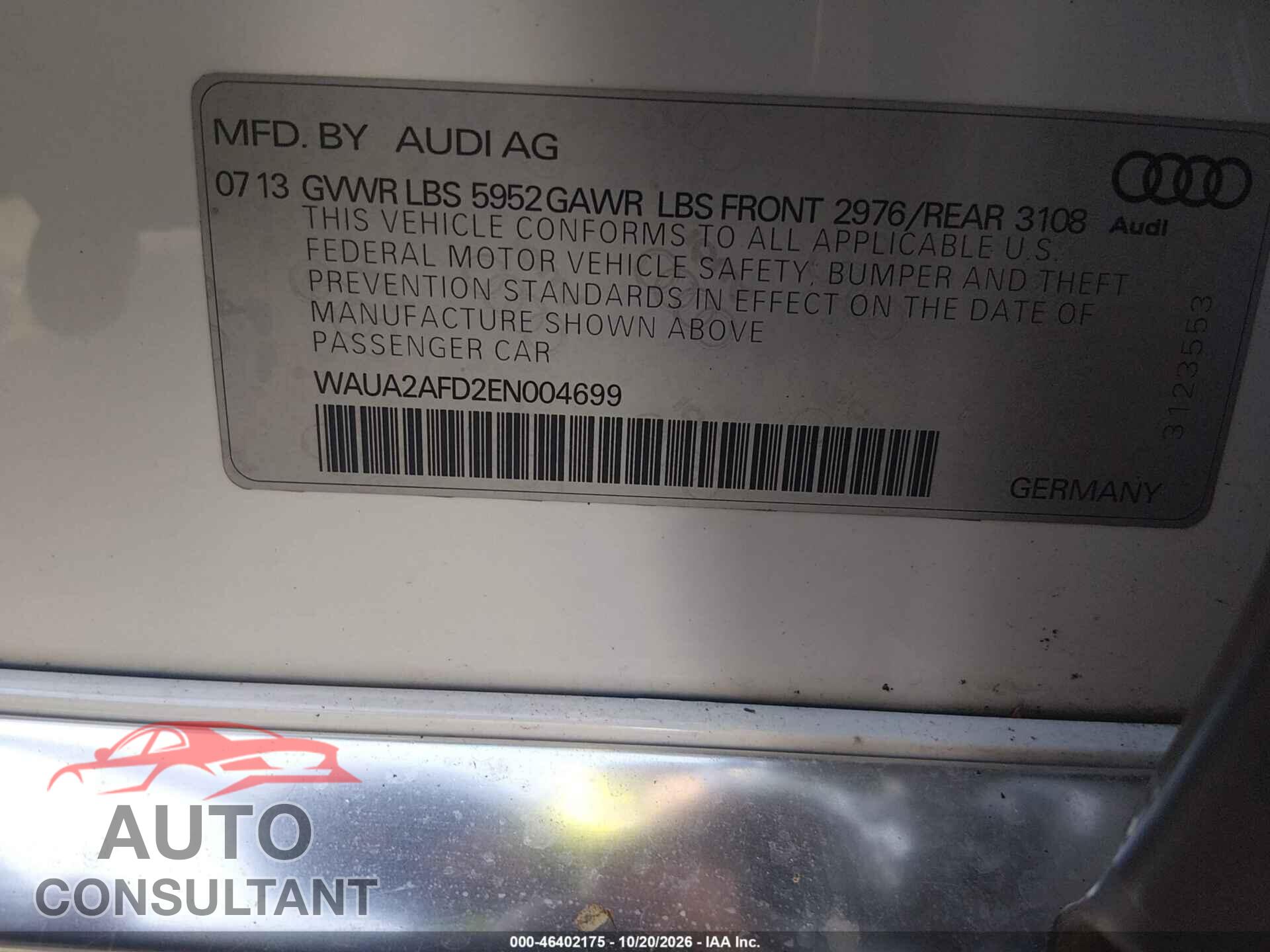 AUDI A8 2014 - WAUA2AFD2EN004699