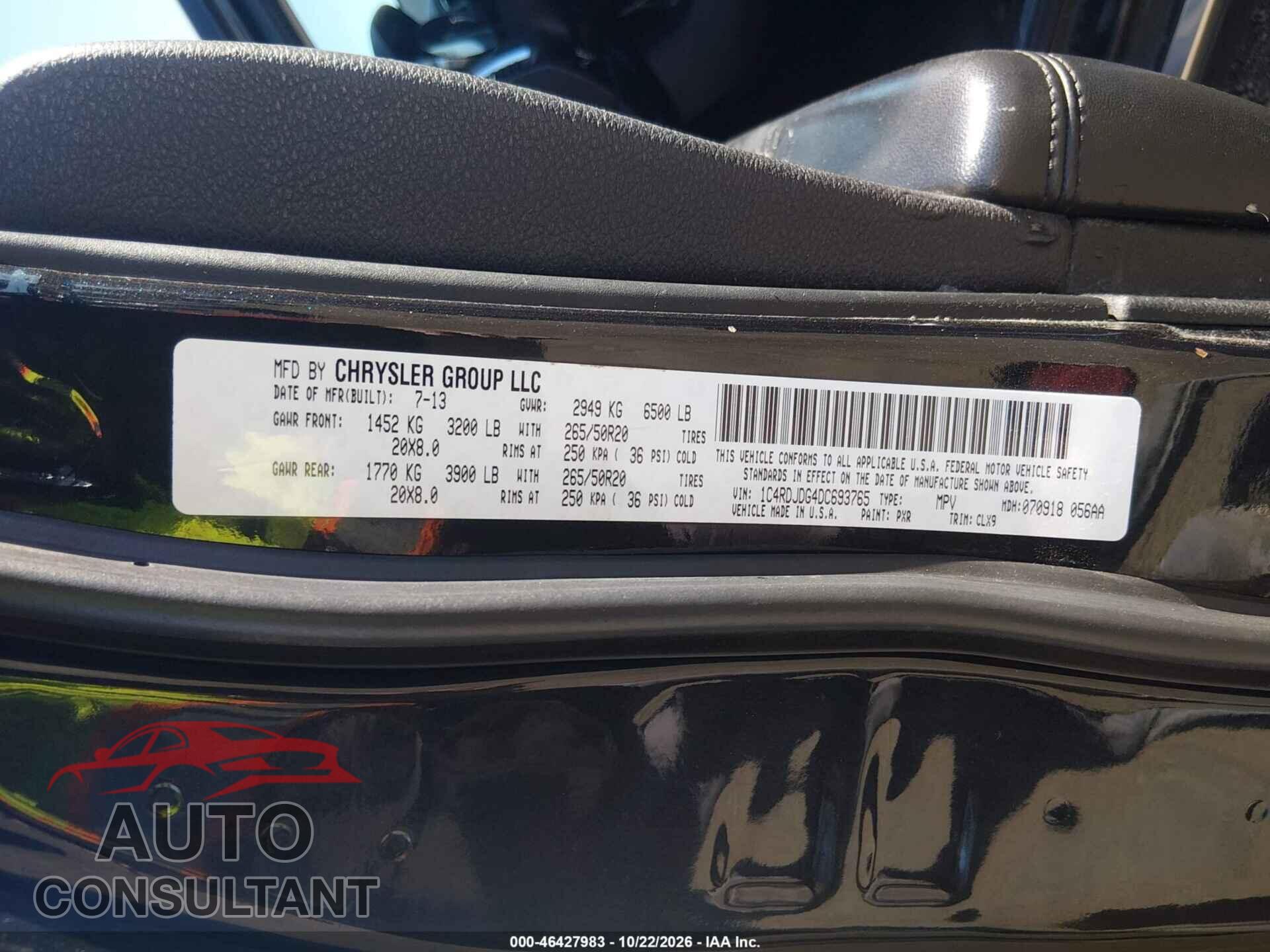 DODGE DURANGO 2013 - 1C4RDJDG4DC693765