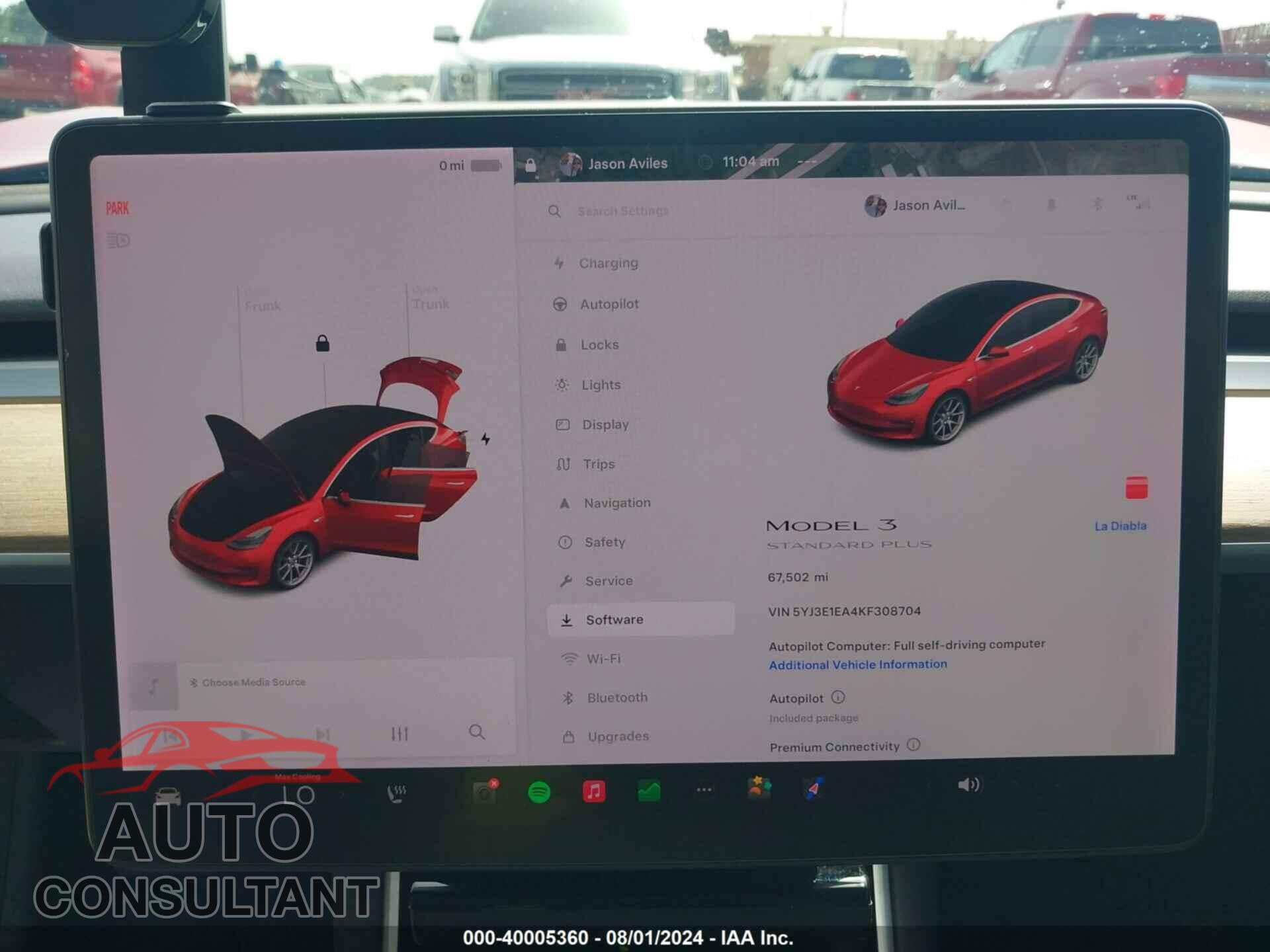 TESLA MODEL 3 2019 - 5YJ3E1EA4KF308704