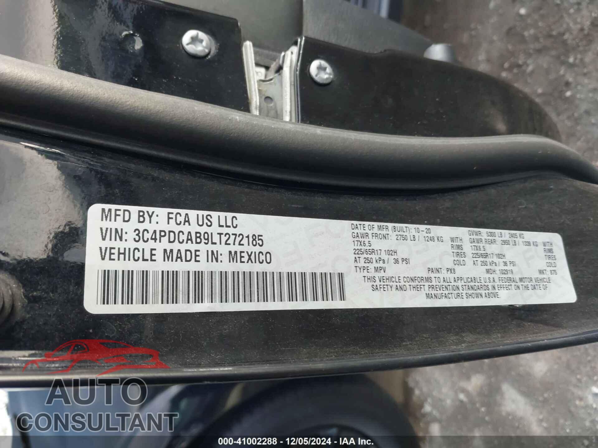 DODGE JOURNEY 2020 - 3C4PDCAB9LT272185