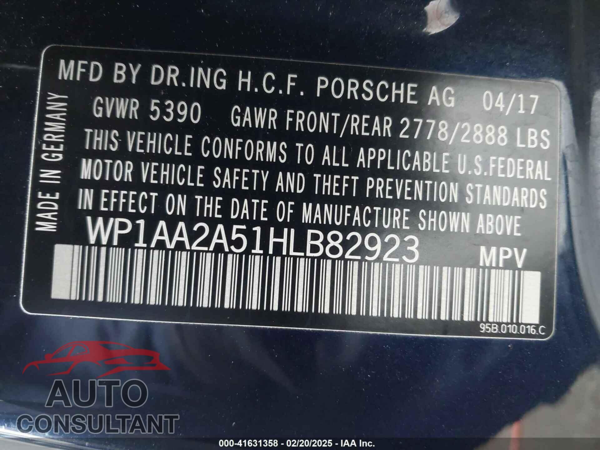 PORSCHE MACAN 2017 - WP1AA2A51HLB82923