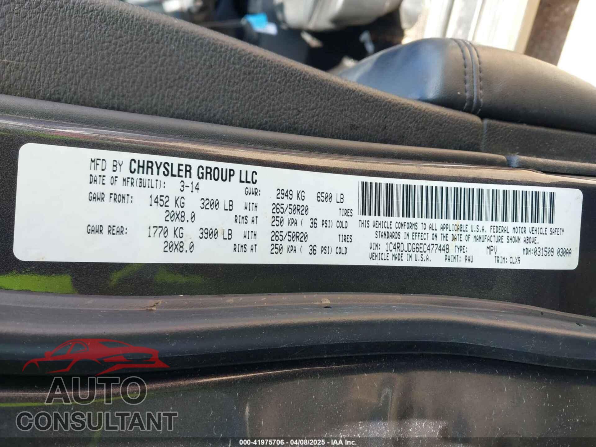 DODGE DURANGO 2014 - 1C4RDJDG6EC477448