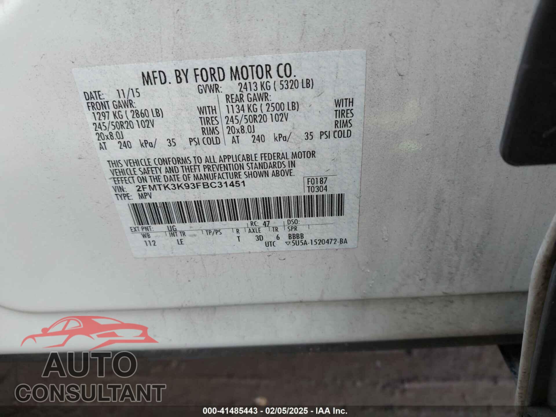 FORD EDGE 2015 - 2FMTK3K93FBC31451