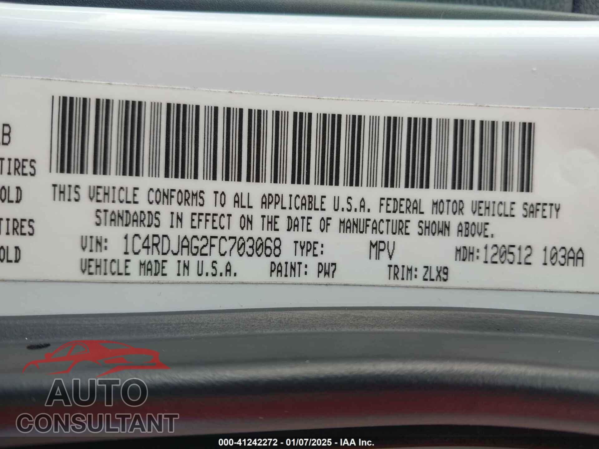 DODGE DURANGO 2015 - 1C4RDJAG2FC703068