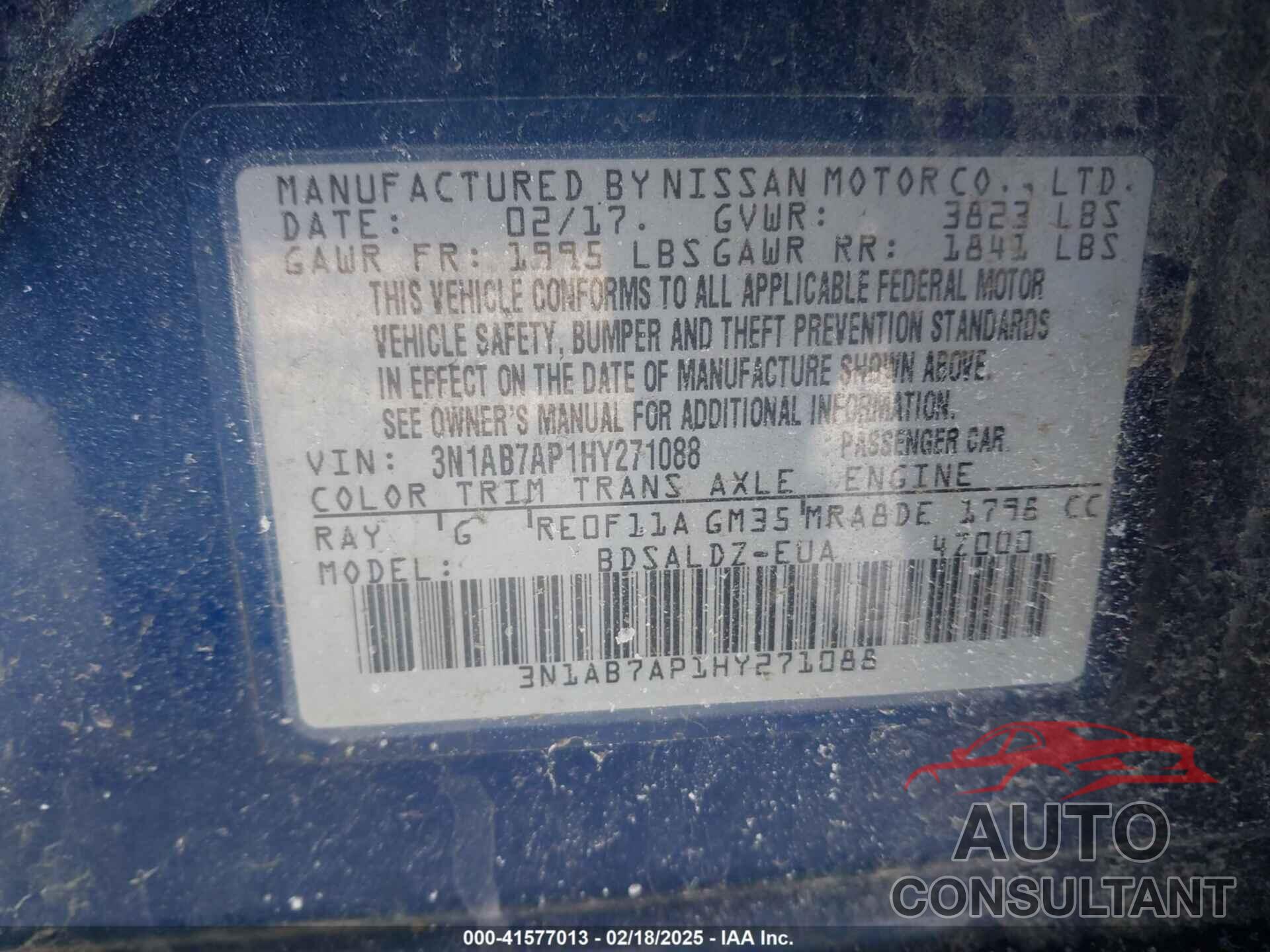 NISSAN SENTRA 2017 - 3N1AB7AP1HY271088