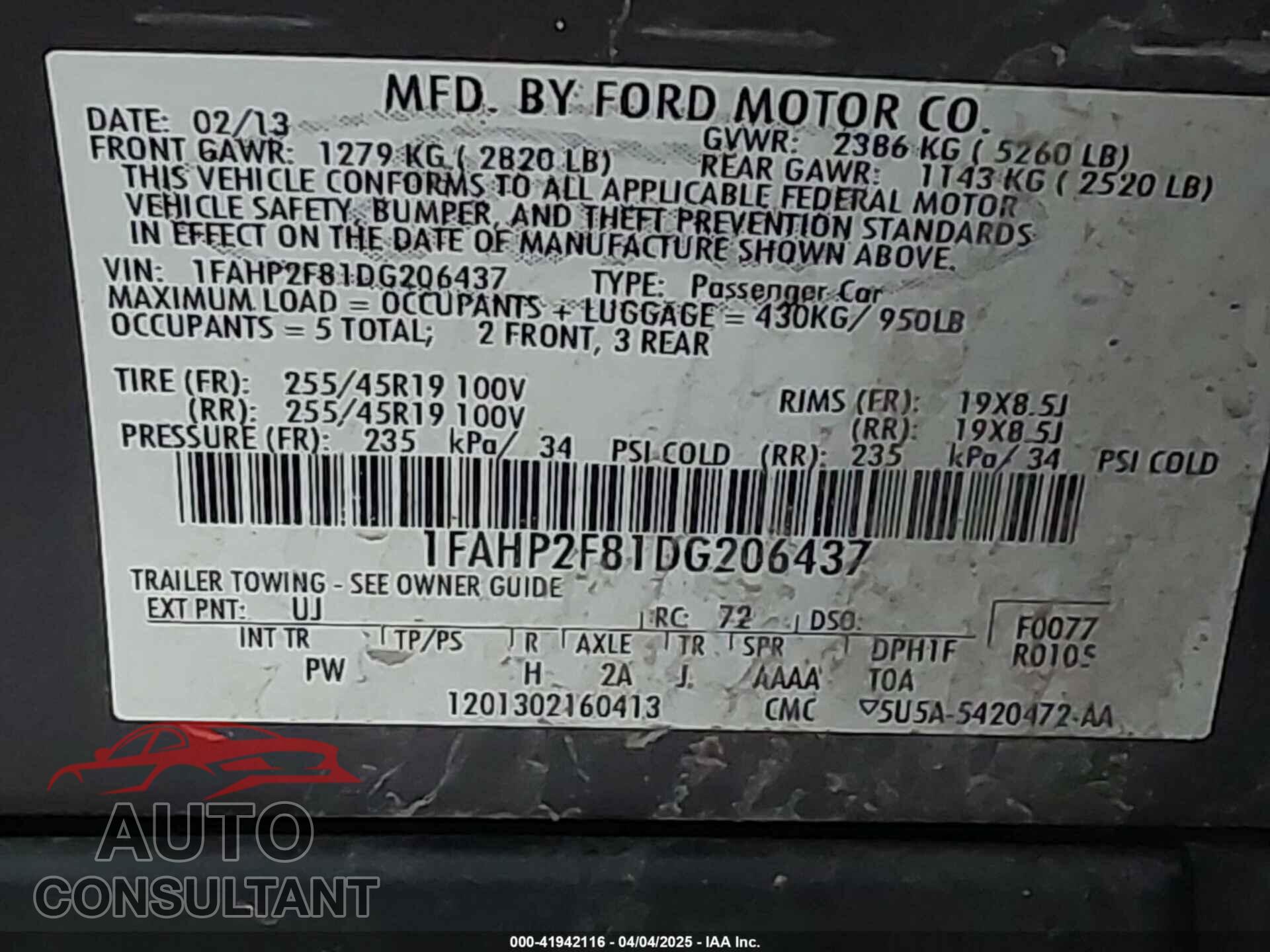 FORD TAURUS 2013 - 1FAHP2F81DG206437