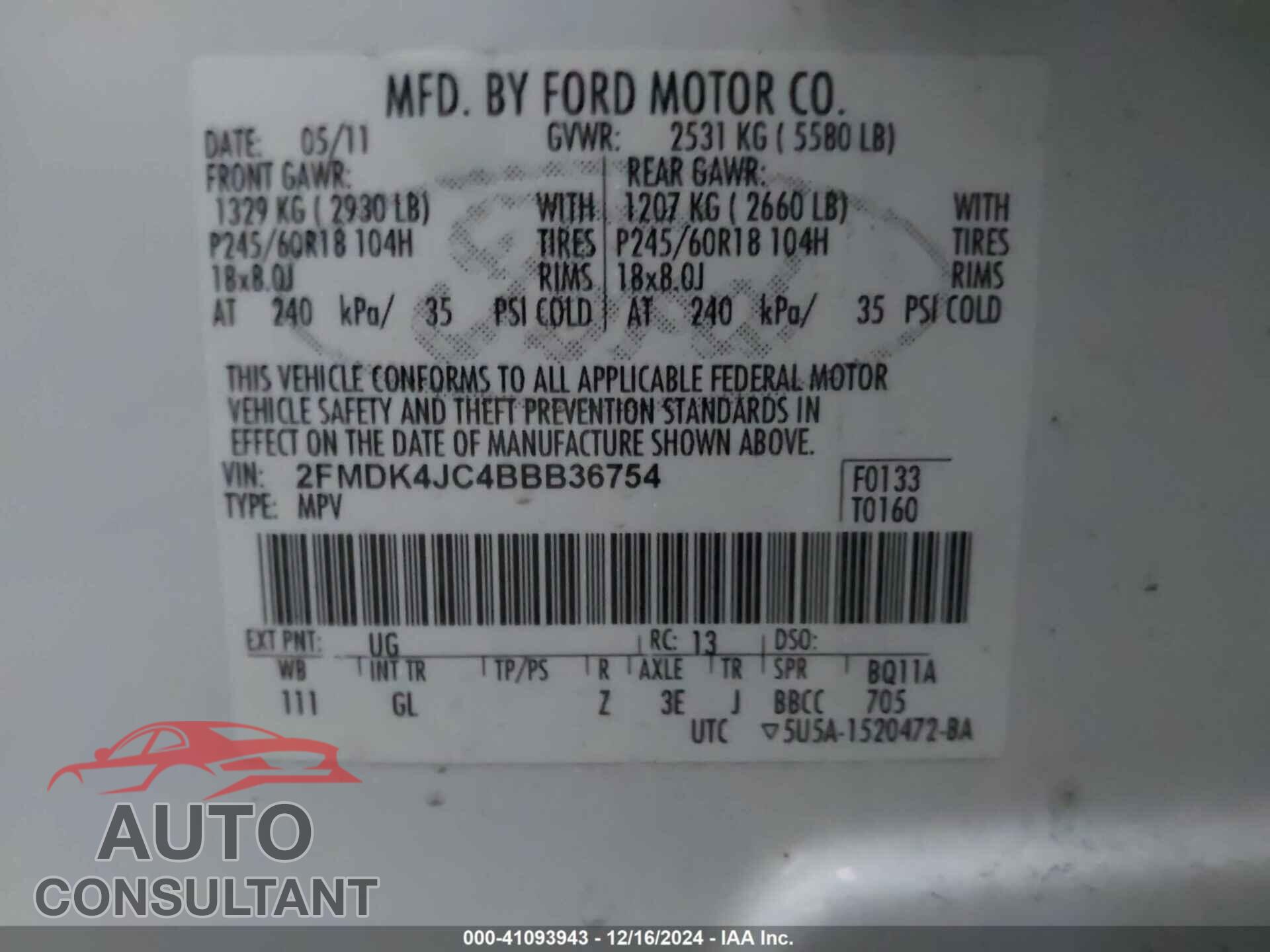 FORD EDGE 2011 - 2FMDK4JC4BBB36754