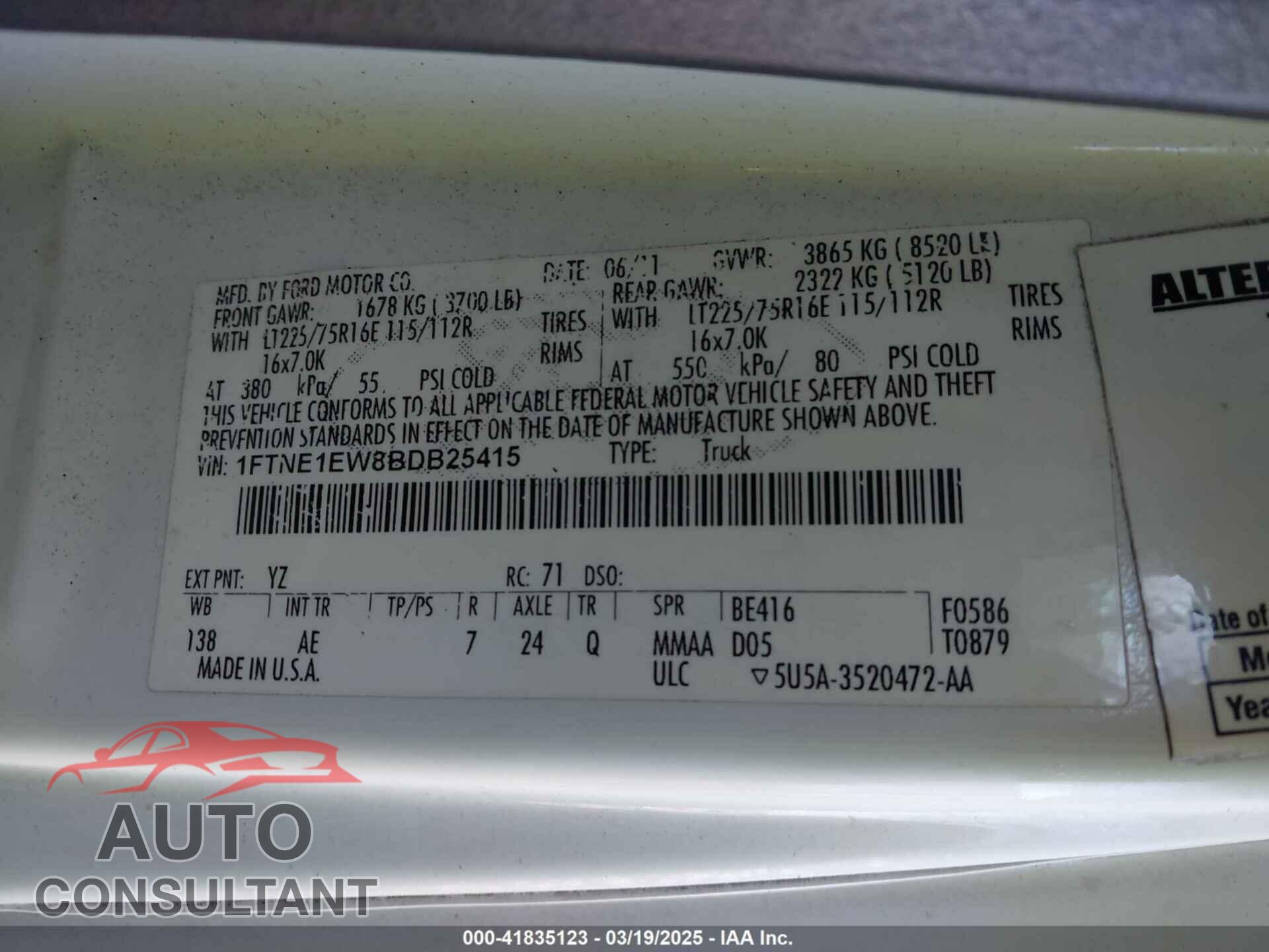 FORD E-150 2011 - 1FTNE1EW8BDB25415