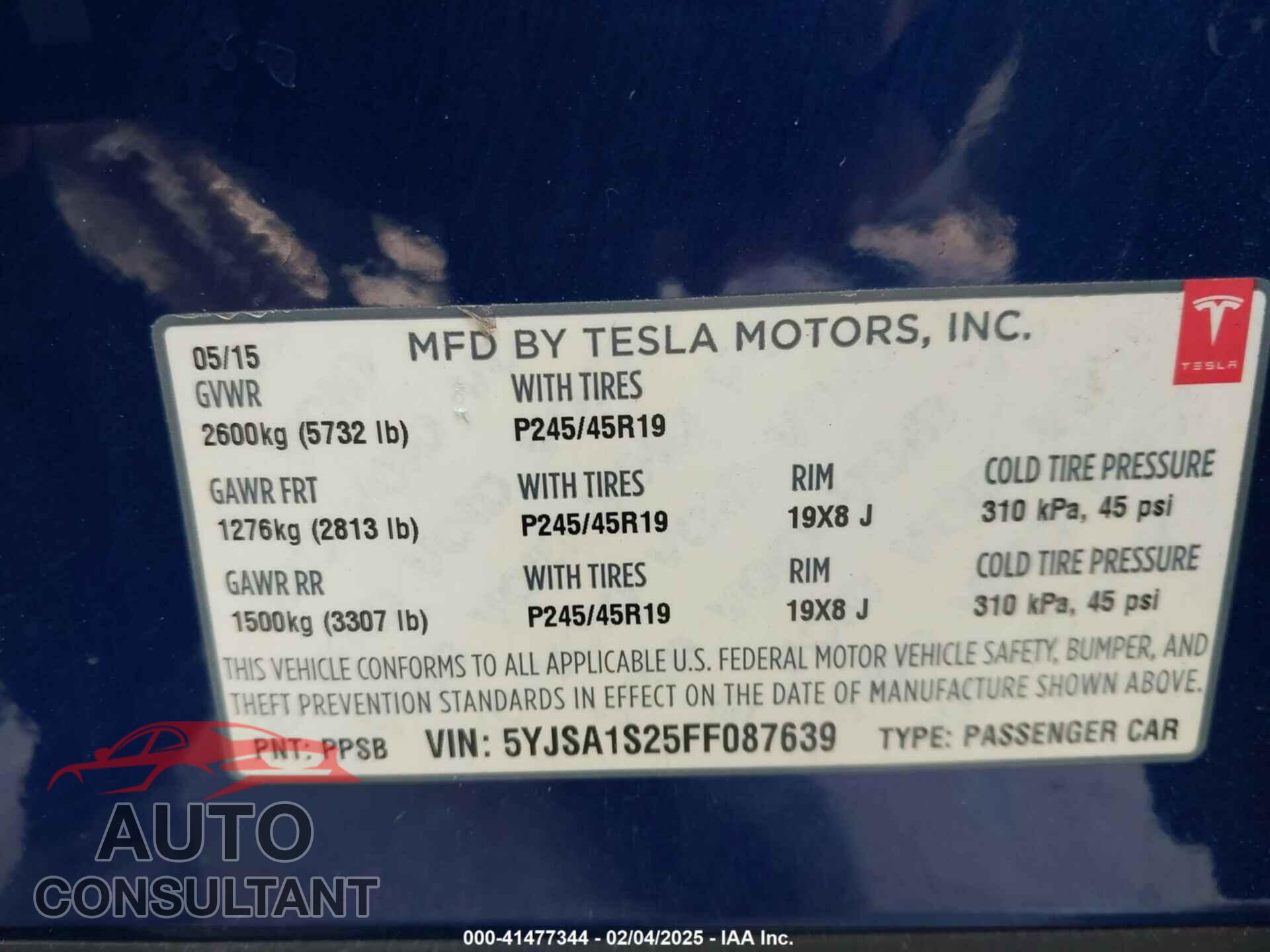 TESLA MODEL S 2015 - 5YJSA1S25FF087639