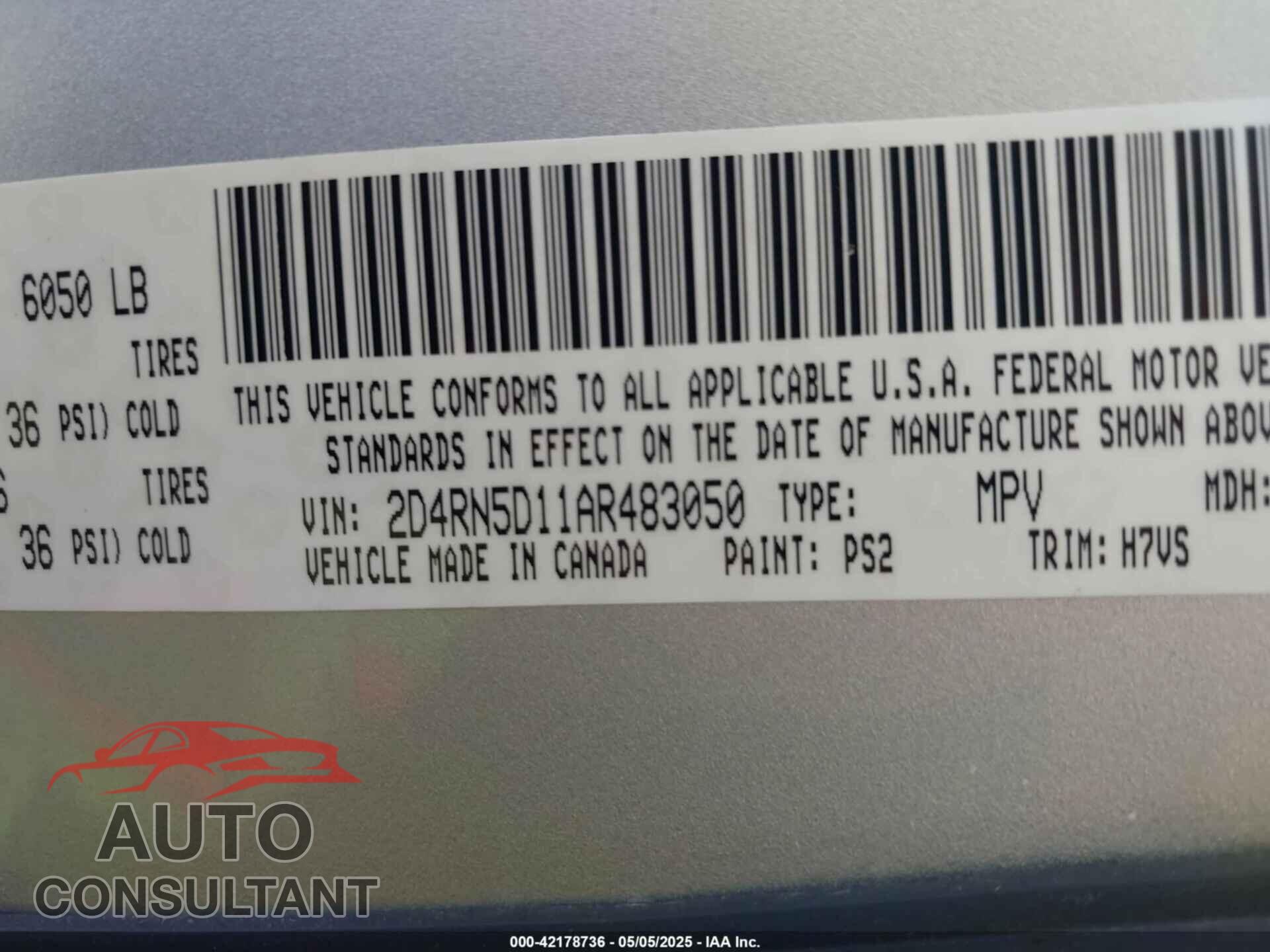 DODGE GRAND CARAVAN 2010 - 2D4RN5D11AR483050