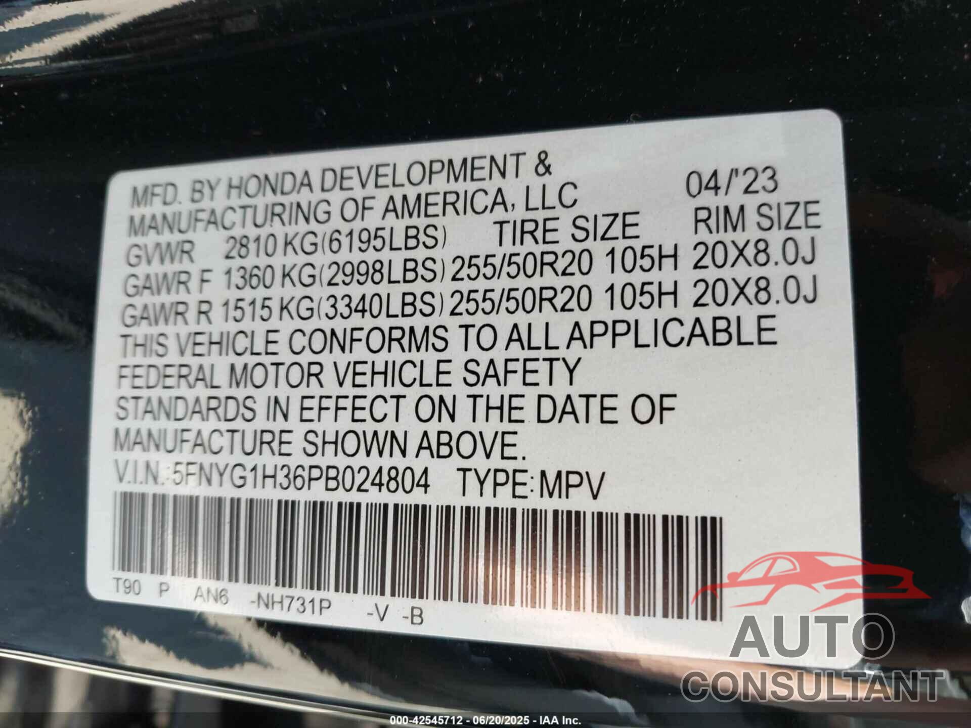 HONDA PILOT 2023 - 5FNYG1H36PB024804