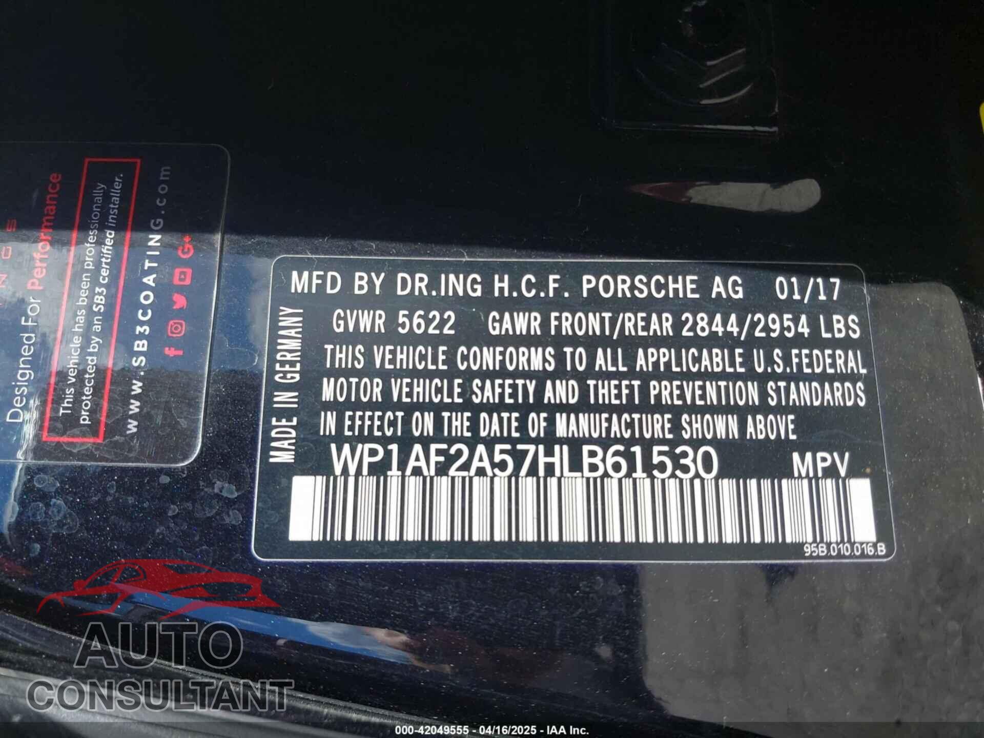 PORSCHE MACAN 2017 - WP1AF2A57HLB61530