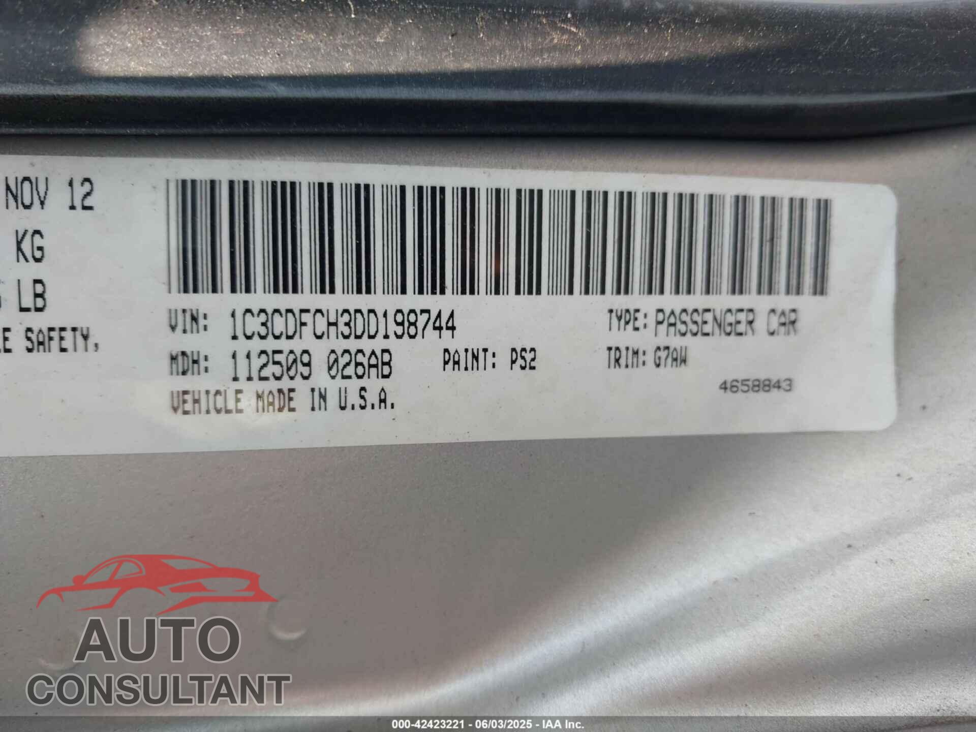 DODGE DART 2013 - 1C3CDFCH3DD198744