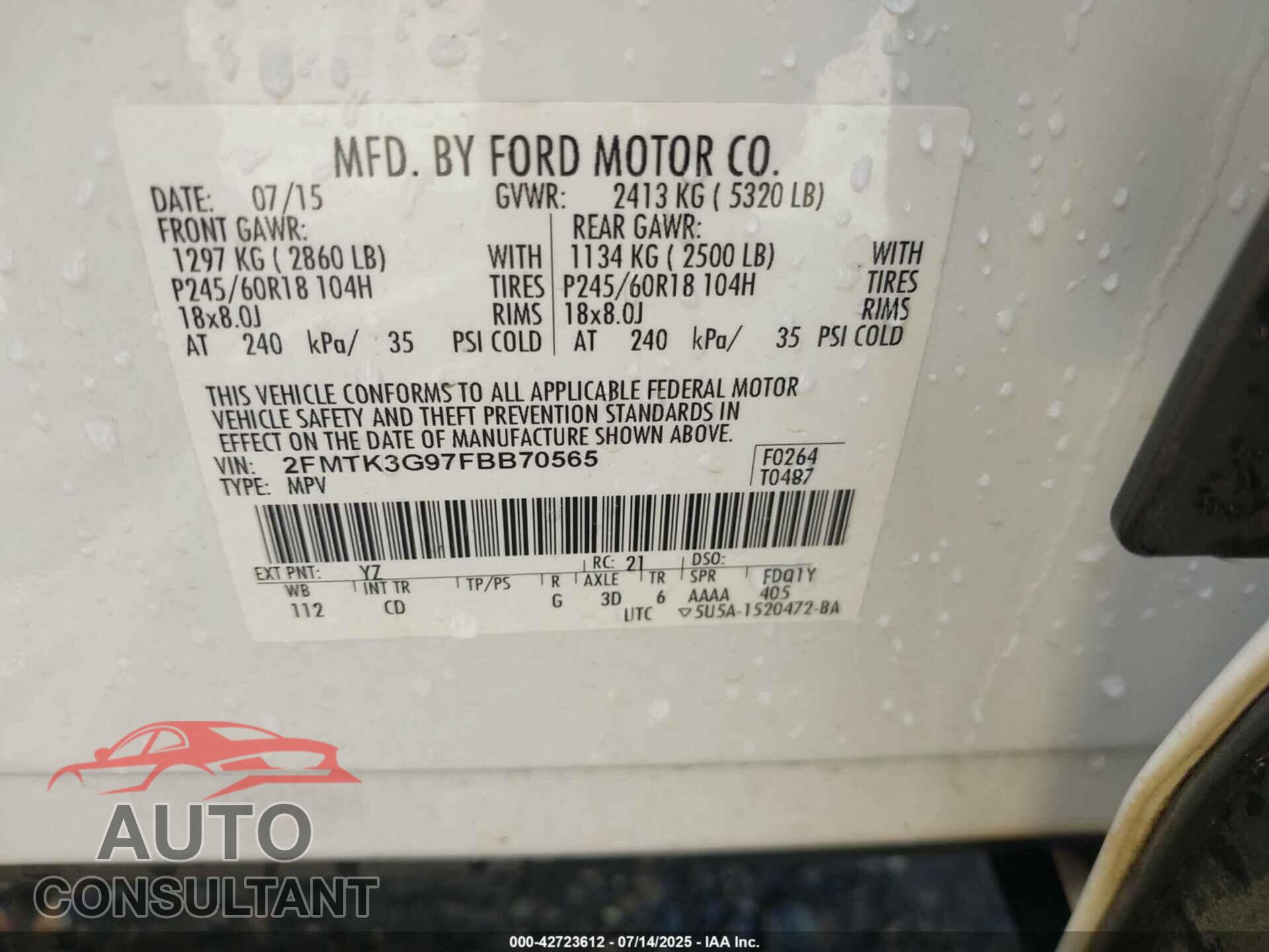 FORD EDGE 2015 - 2FMTK3G97FBB70565