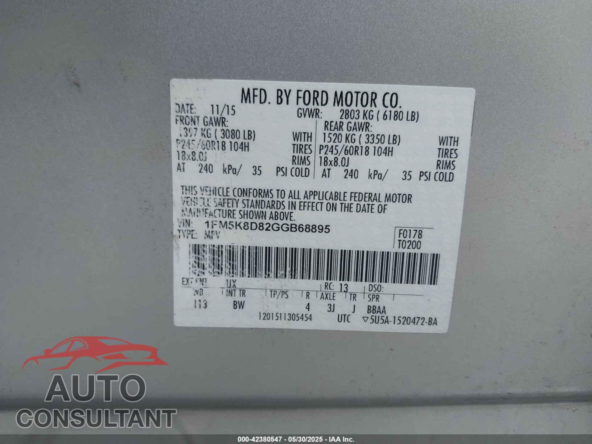 FORD EXPLORER 2016 - 1FM5K8D82GGB68895