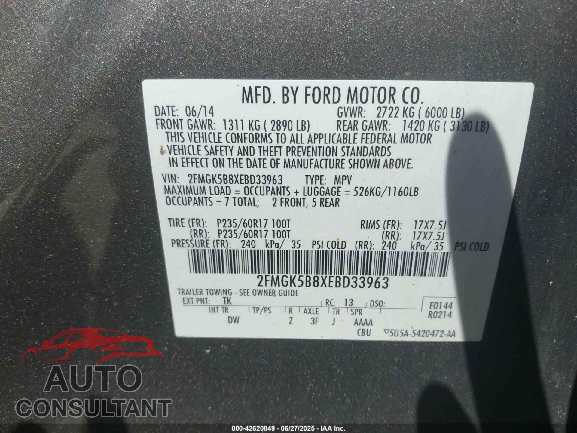FORD FLEX 2014 - 2FMGK5B8XEBD33963