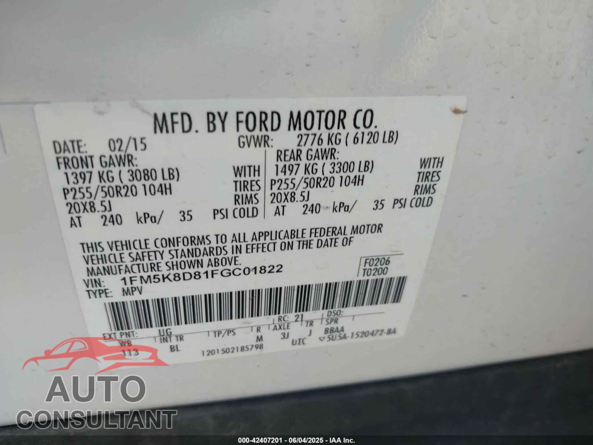 FORD EXPLORER 2015 - 1FM5K8D81FGC01822