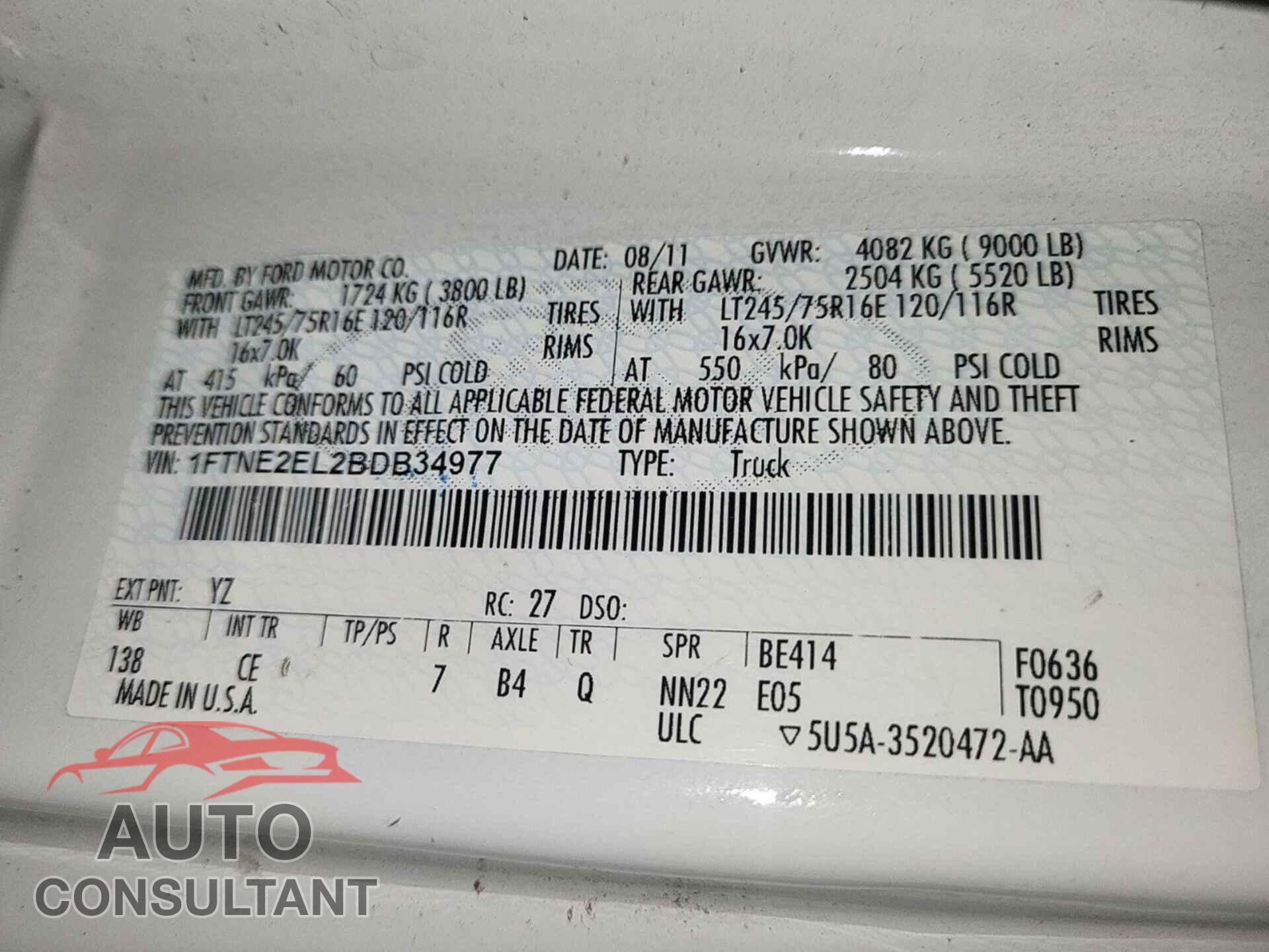 FORD ECONOLINE 2011 - 1FTNE2EL2BDB34977