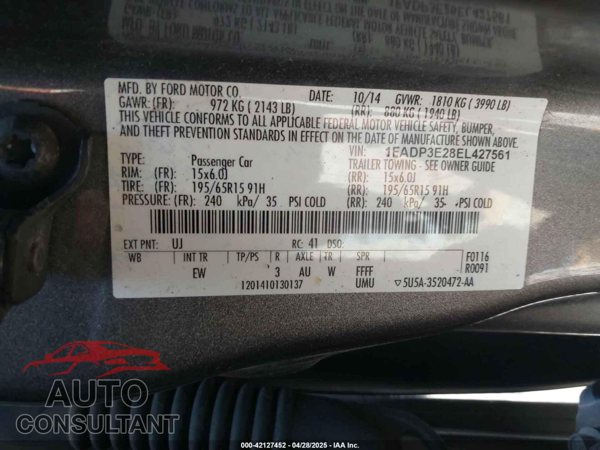 FORD FOCUS 2014 - 1FADP3E28EL427561