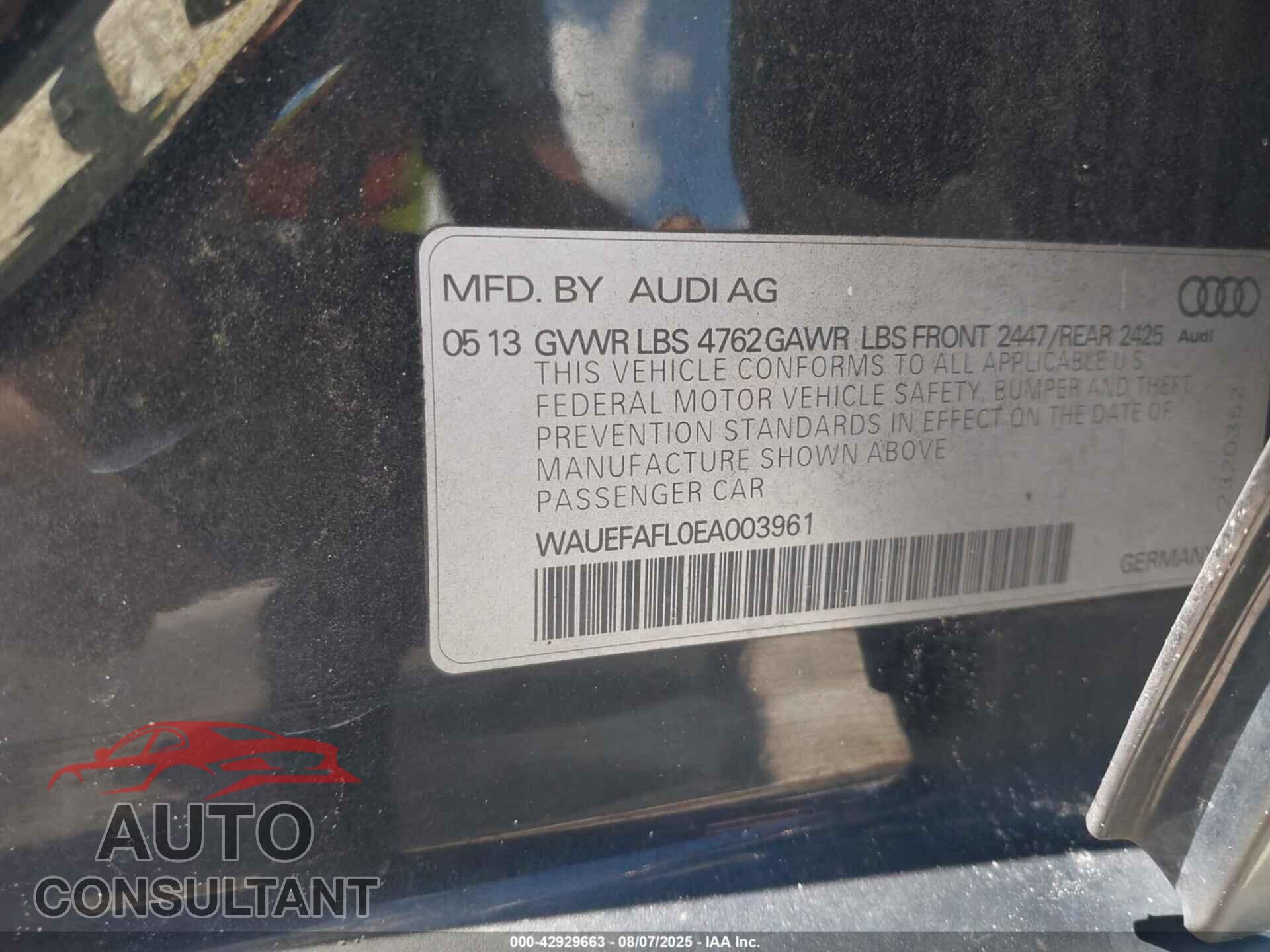 AUDI A4 2014 - WAUEFAFL0EA003961