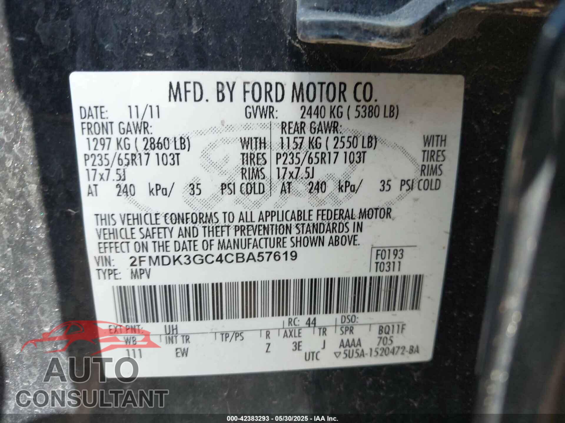 FORD EDGE 2012 - 2FMDK3GC4CBA57619