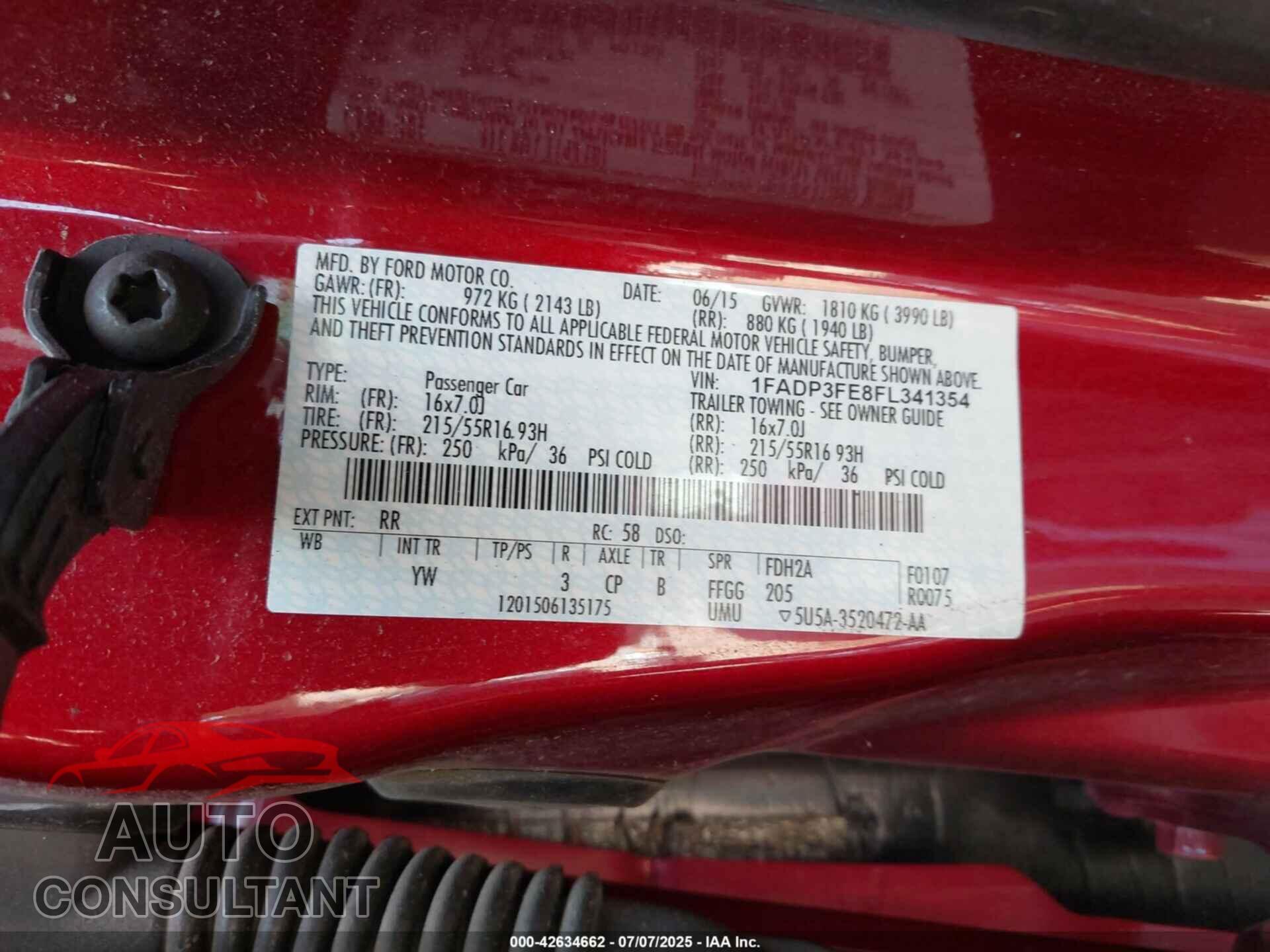 FORD FOCUS 2015 - 1FADP3FE8FL341354
