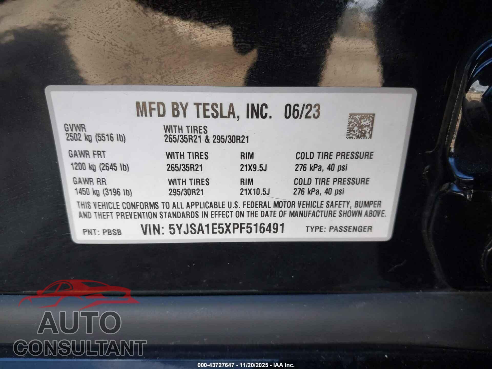 TESLA MODEL S 2023 - 5YJSA1E5XPF516491
